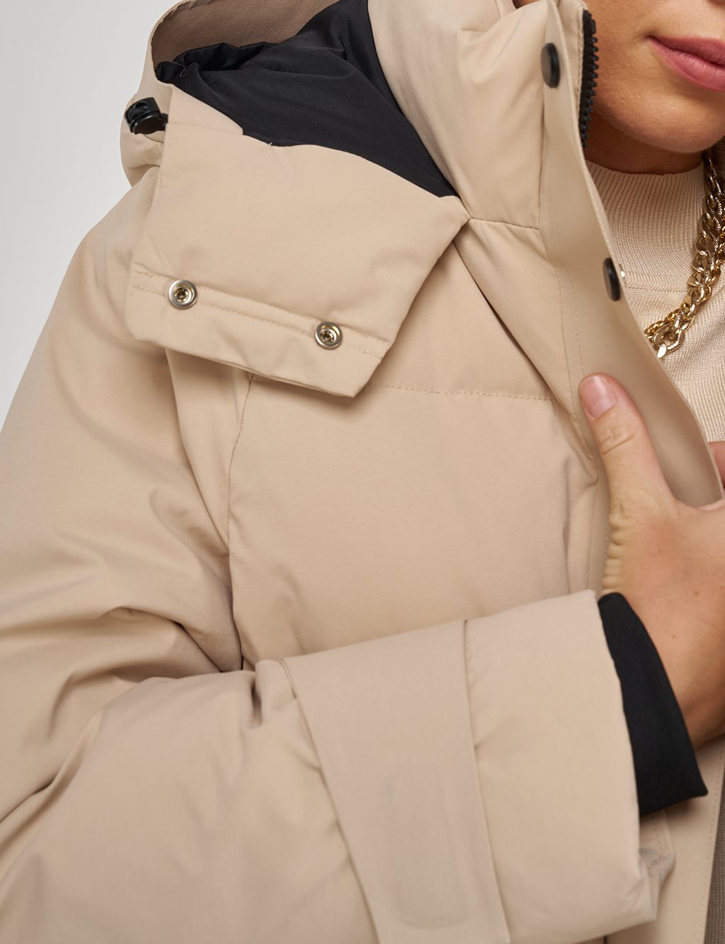 Pocket Detailed Goose Down Coat in Cream