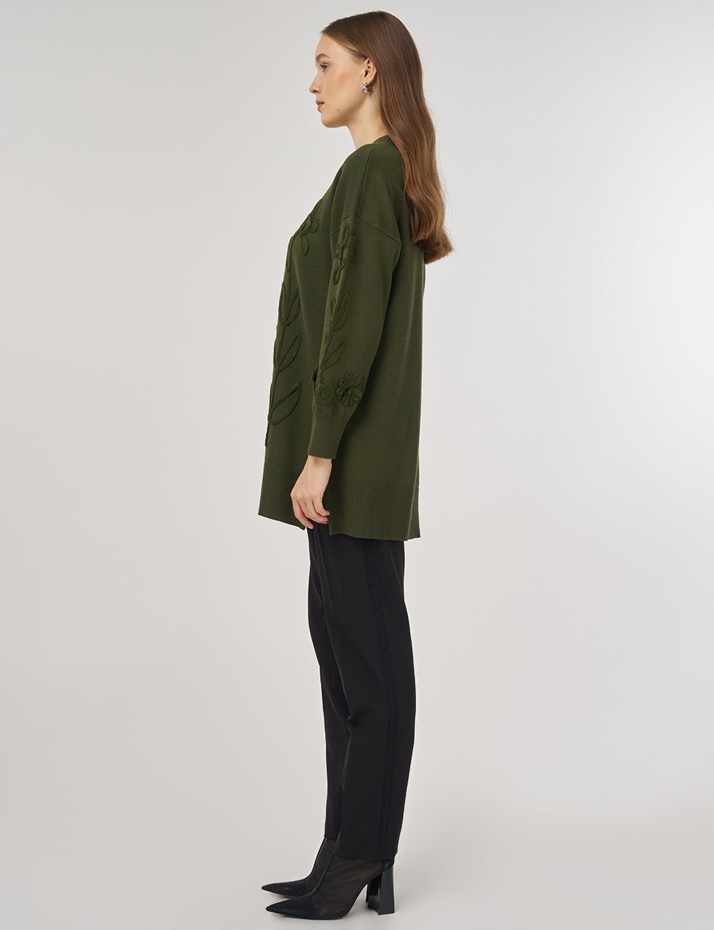 Aplikeli Viskon Triko Tunik Orman Yeşili 