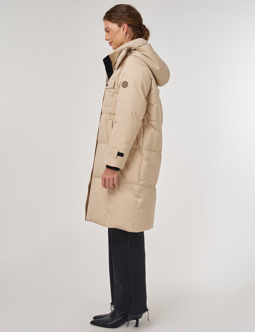 Pocket Detailed Goose Down Coat in Cream