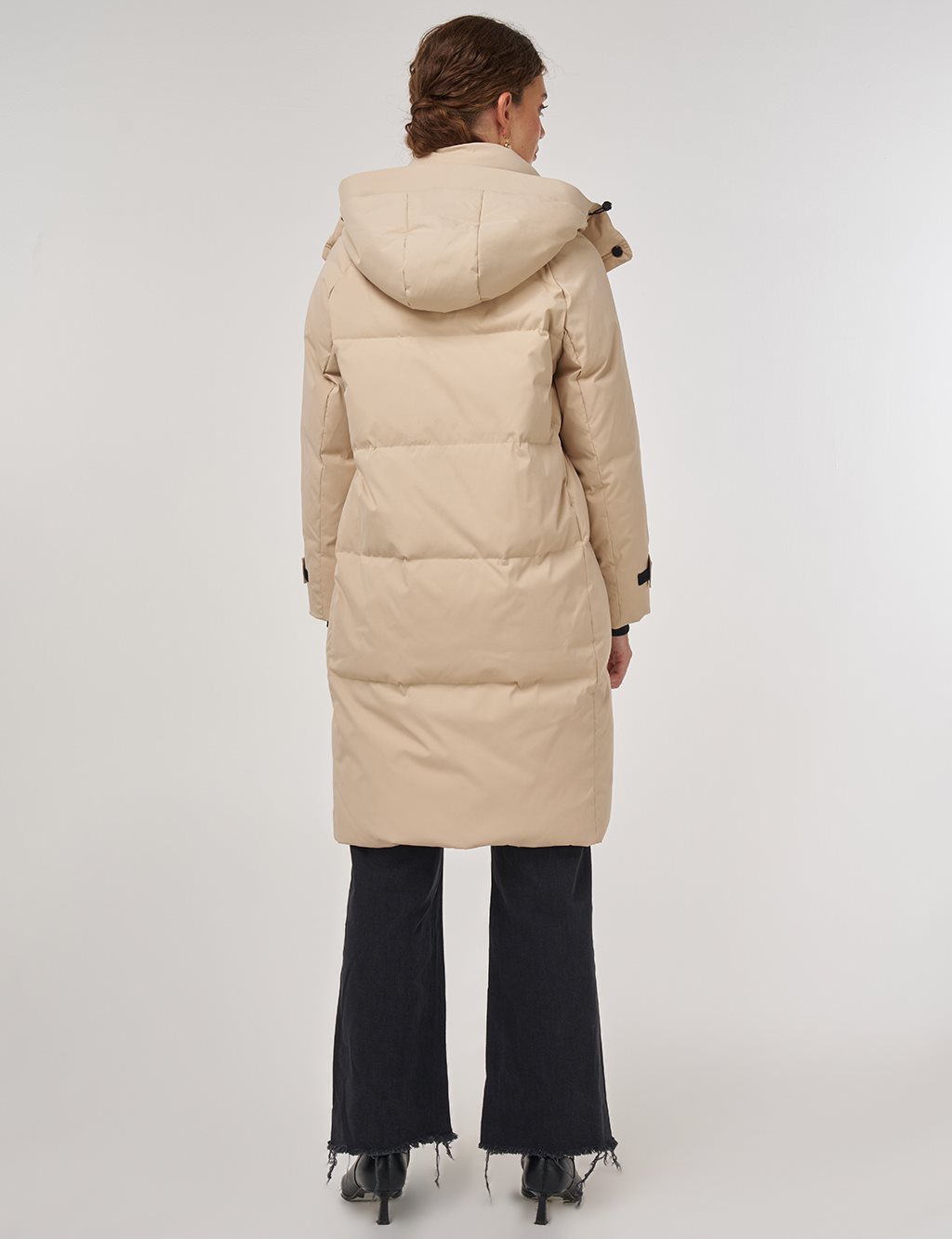 Pocket Detailed Goose Down Coat in Cream