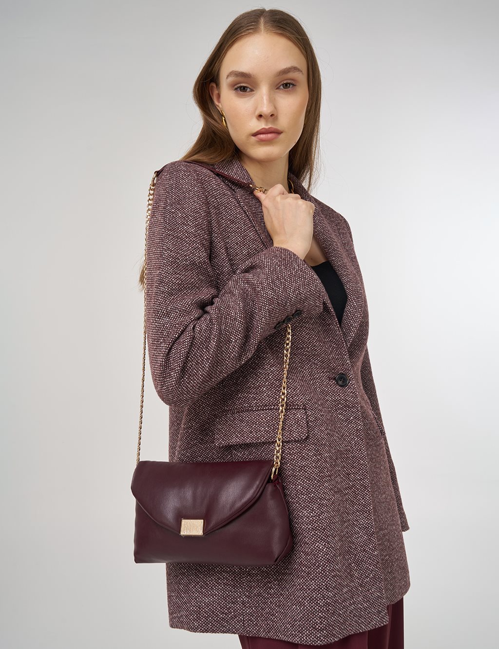Tek Düğmeli Blazer Ceket Koyu Bordo