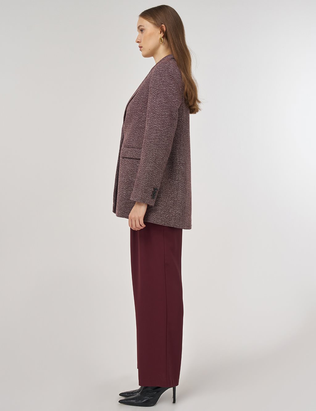 Tek Düğmeli Blazer Ceket Koyu Bordo