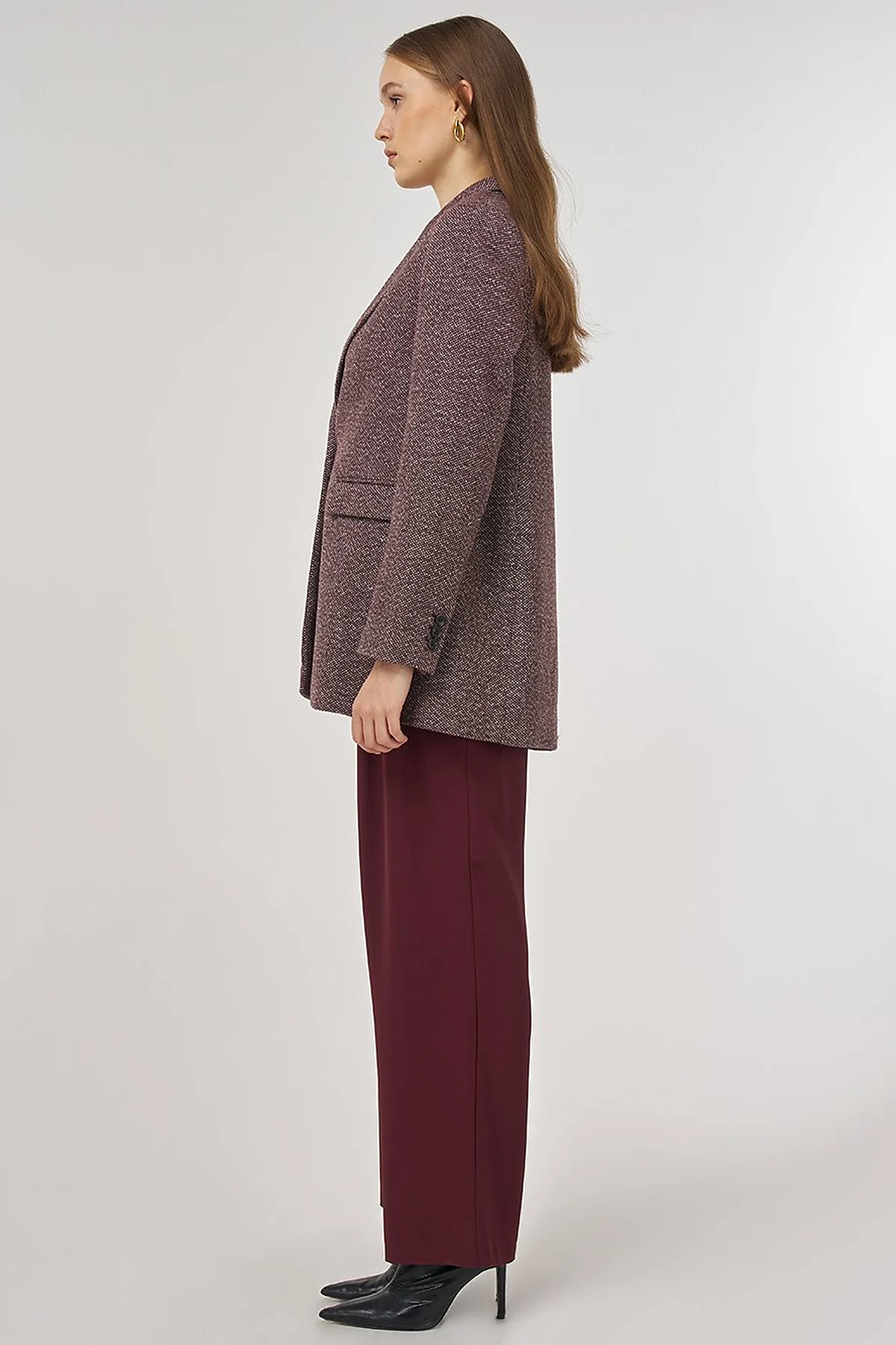 Wool Blend Blazer Jacket in Dark Burgundy