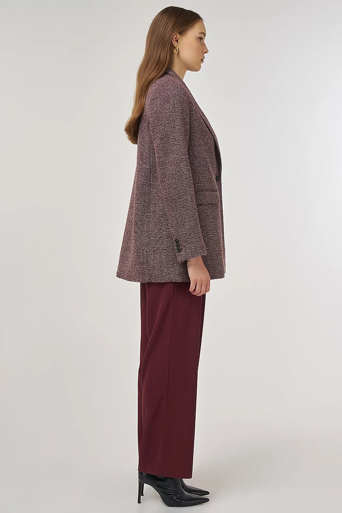 Wool Blend Blazer Jacket in Dark Burgundy