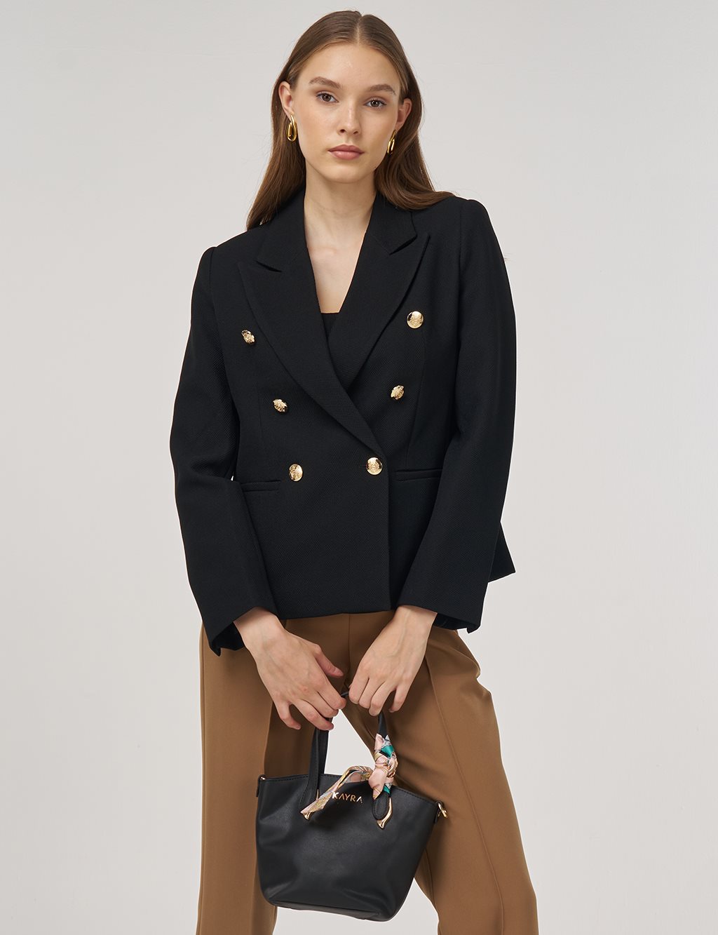 Gold Düğmeli Blazer Ceket Siyah 