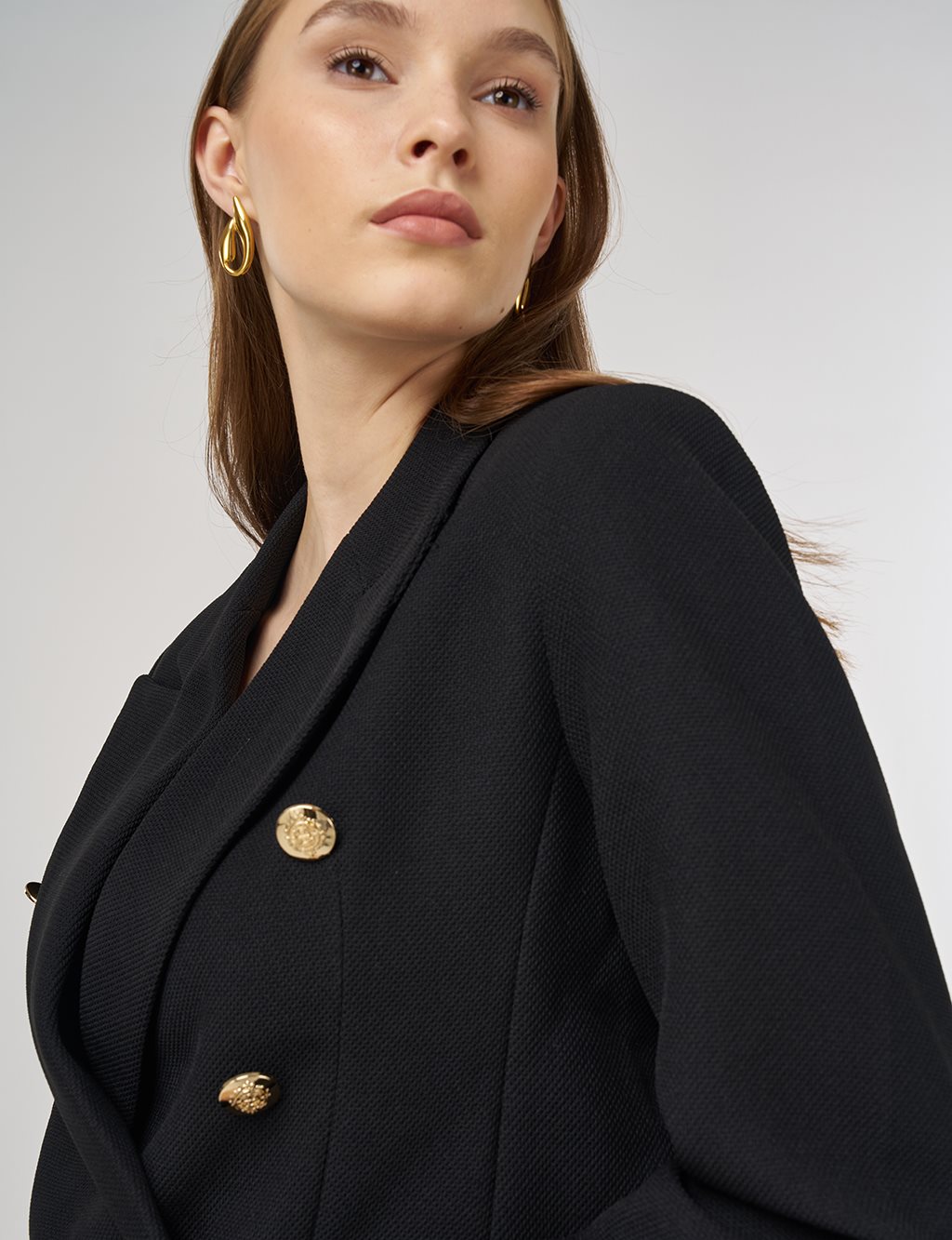 Gold Düğmeli Blazer Ceket Siyah 