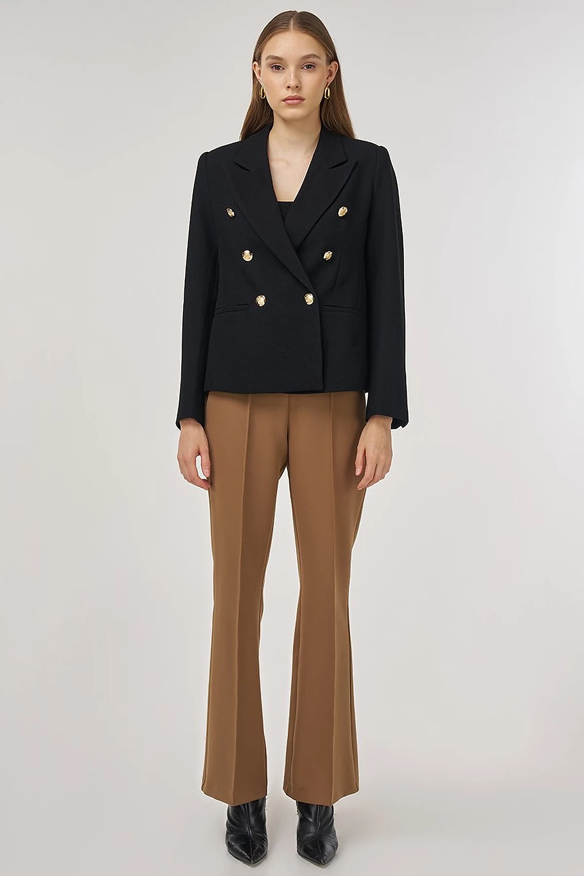 Gold Buttoned Blazer Jacket in Black