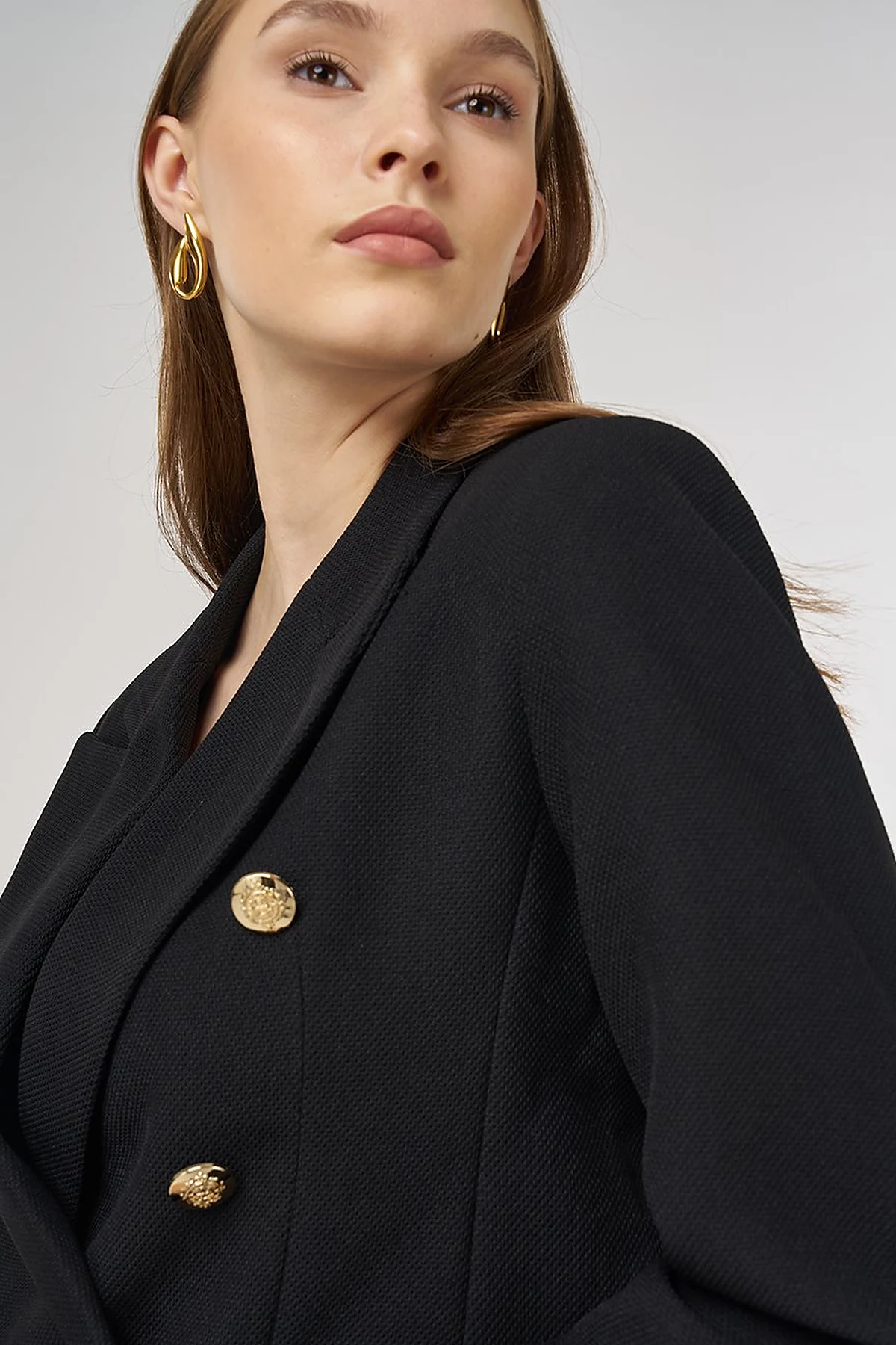 Gold Buttoned Blazer Jacket in Black