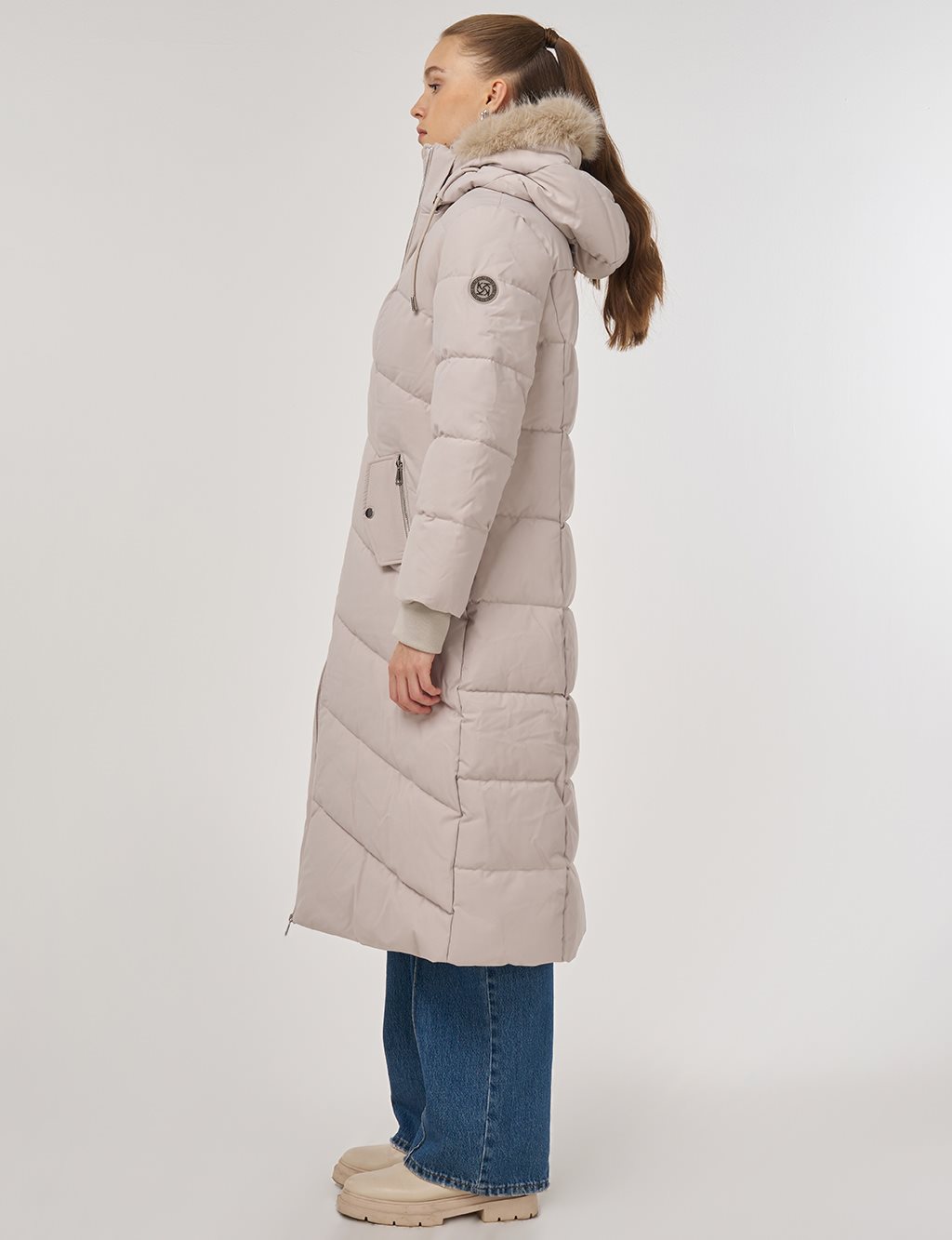 Suni Kürk Detaylı Anorak Mont Taş 