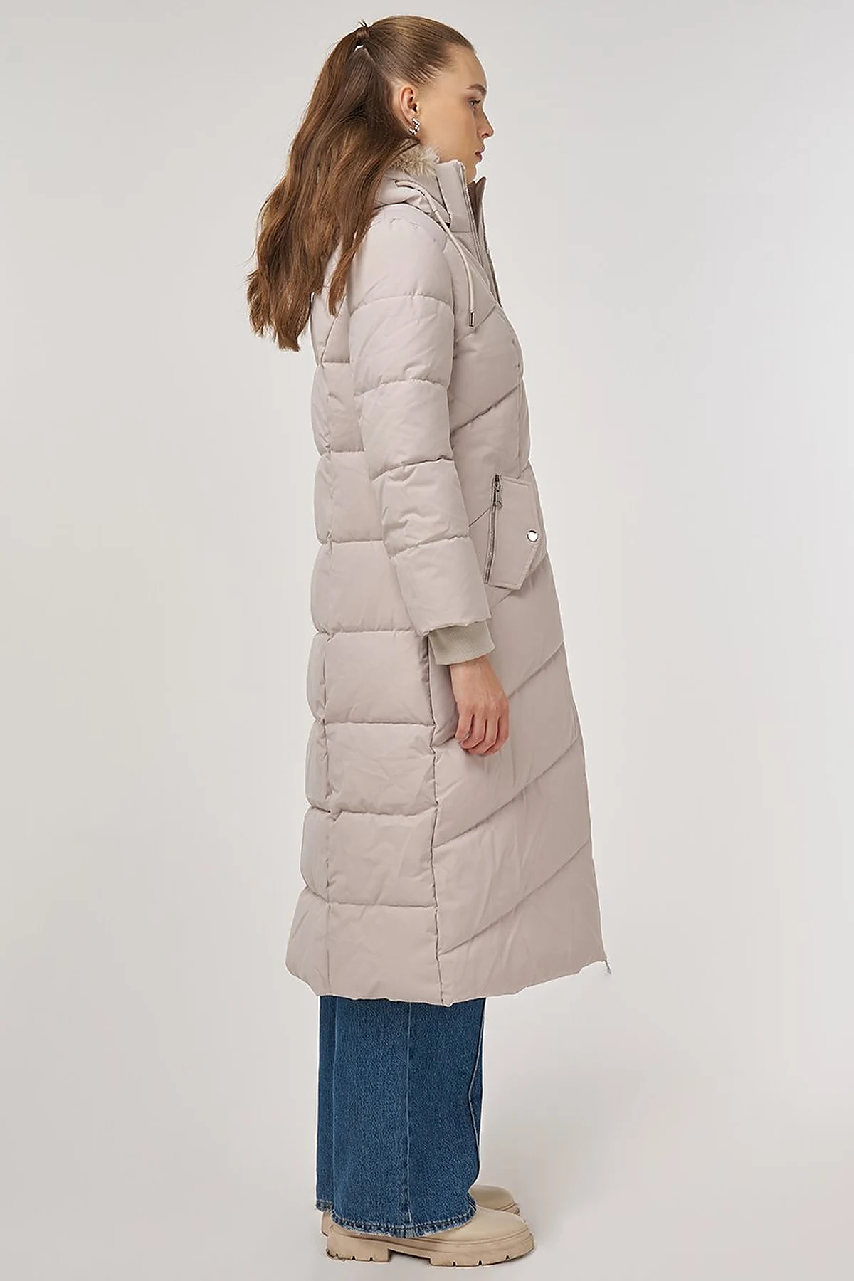 Faux Fur Detailed Anorak Coat in Stone