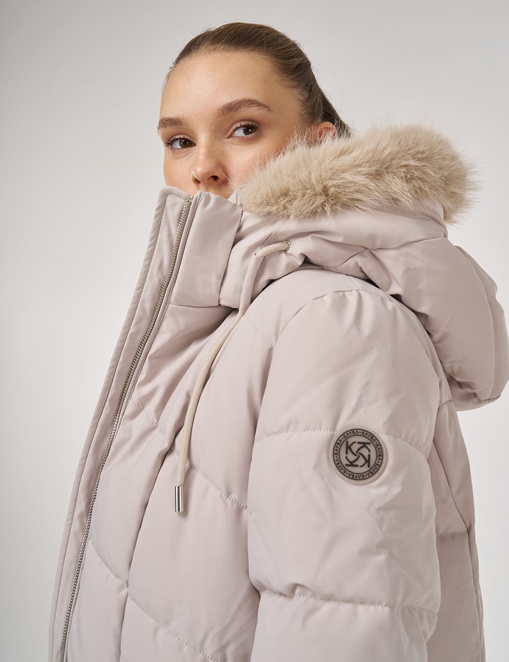 Suni Kürk Detaylı Anorak Mont Taş 