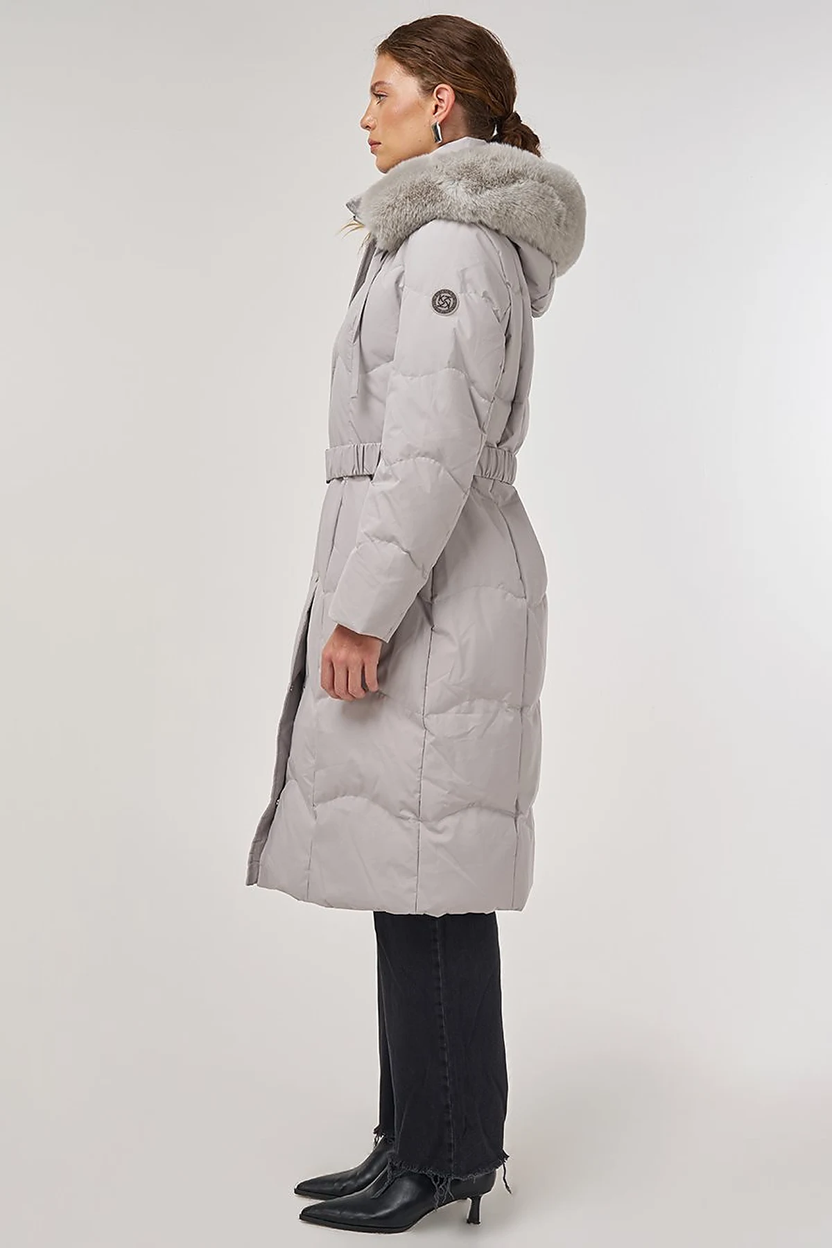 Hood Detail Down Coat in Gray