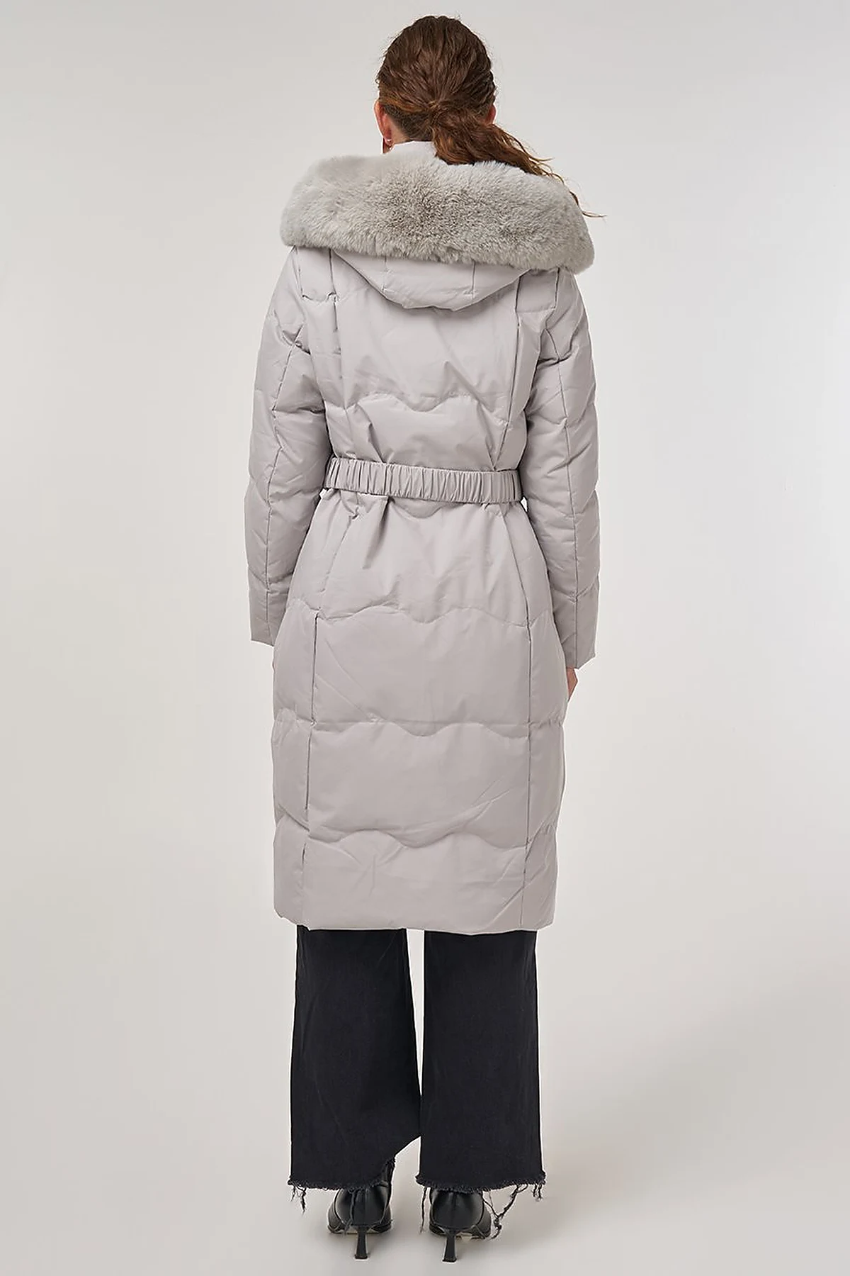 Hood Detail Down Coat in Gray
