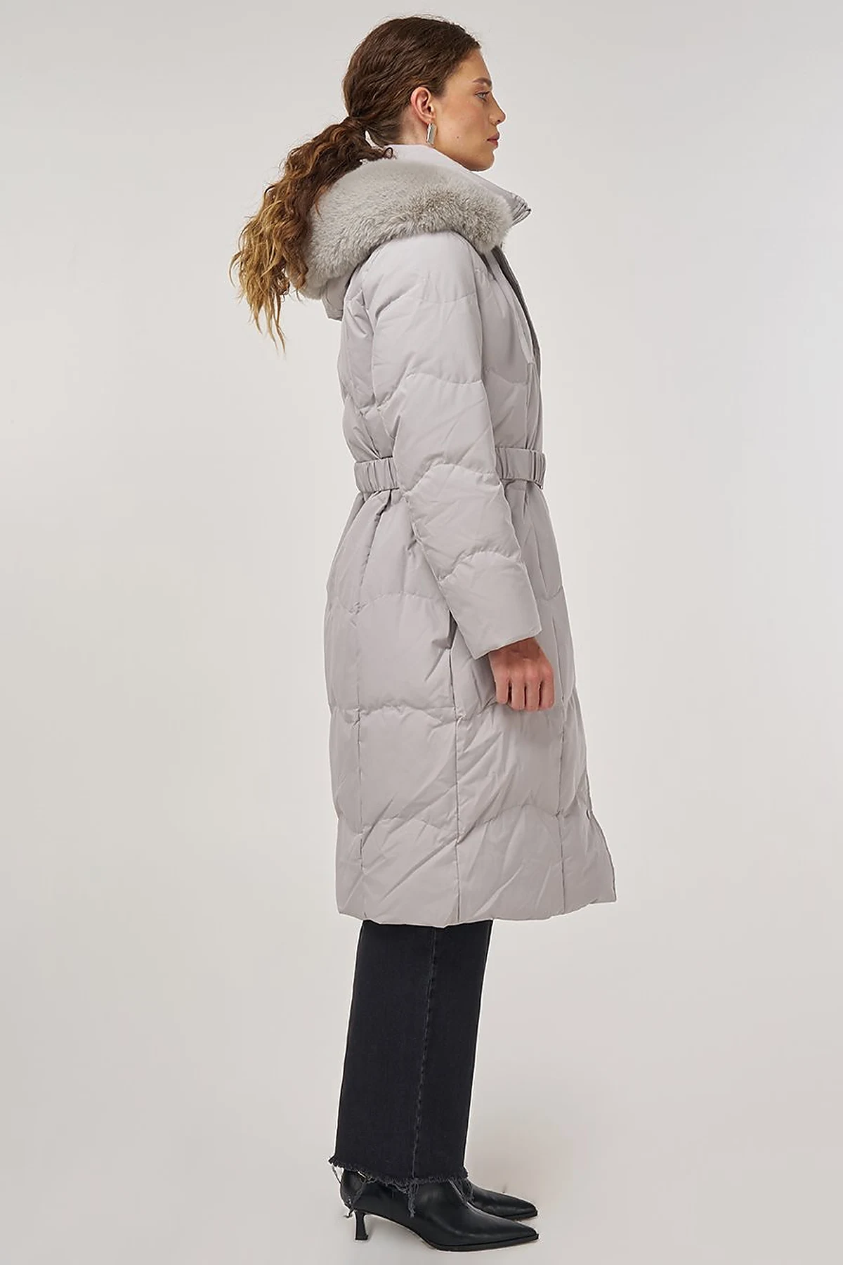 Hood Detail Down Coat in Gray