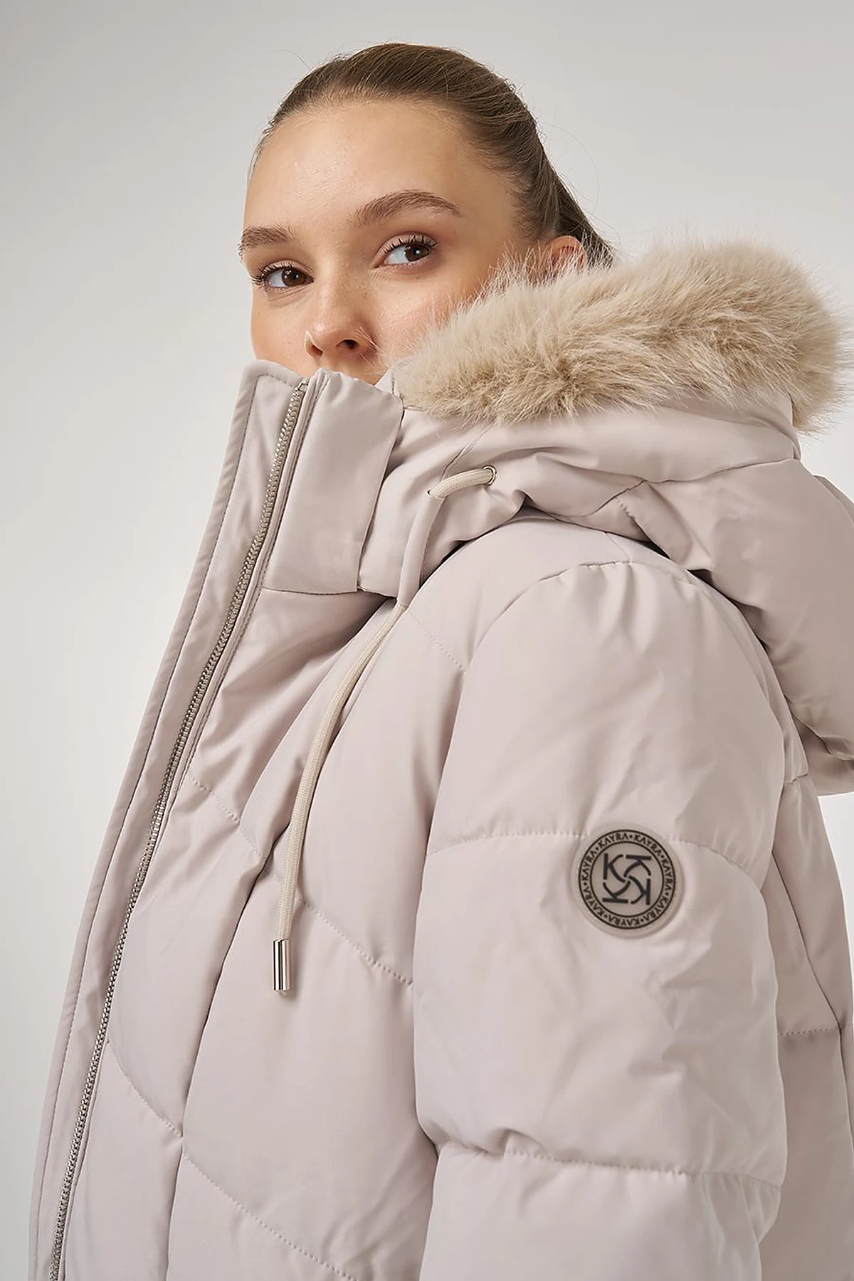 Faux Fur Detailed Anorak Coat in Stone