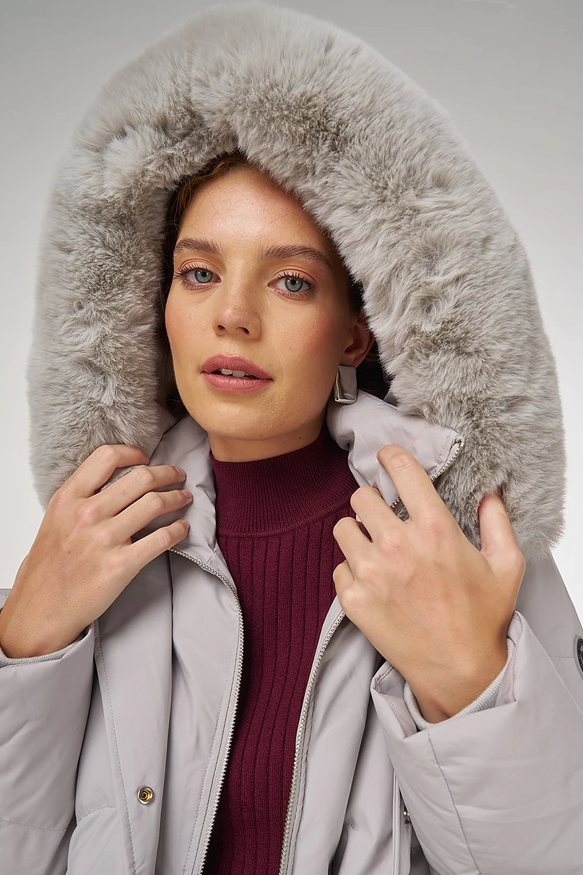 Hood Detail Down Coat in Gray