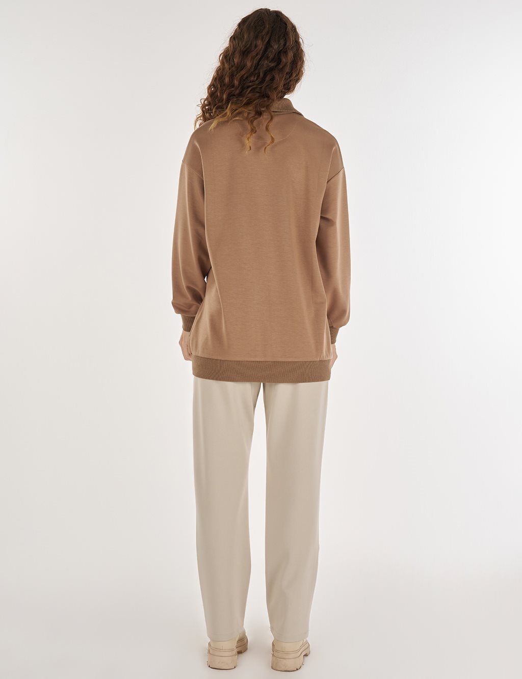 Dropped-Shoulder Viscose Sweatshirt Beige