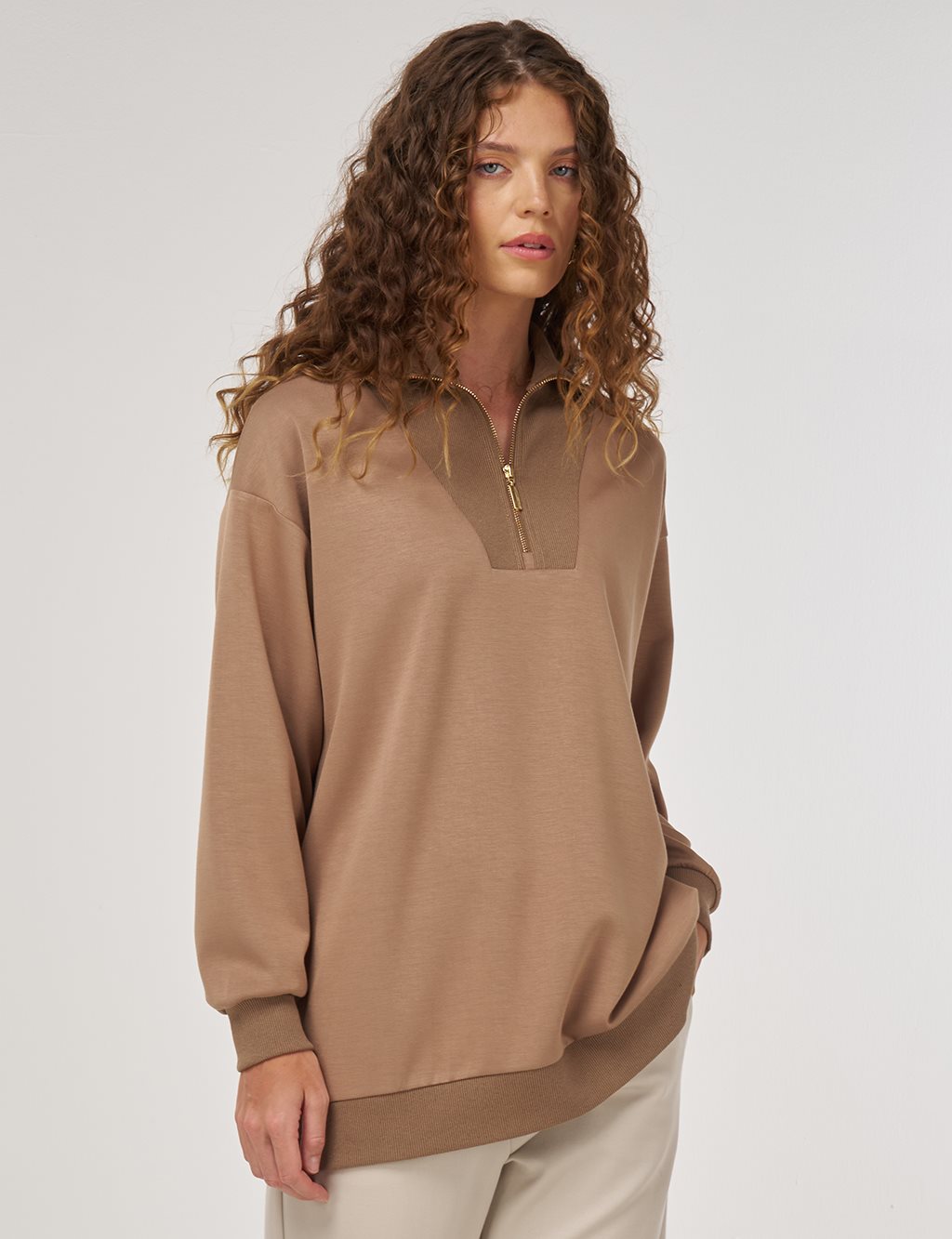 Dropped-Shoulder Viscose Sweatshirt Beige