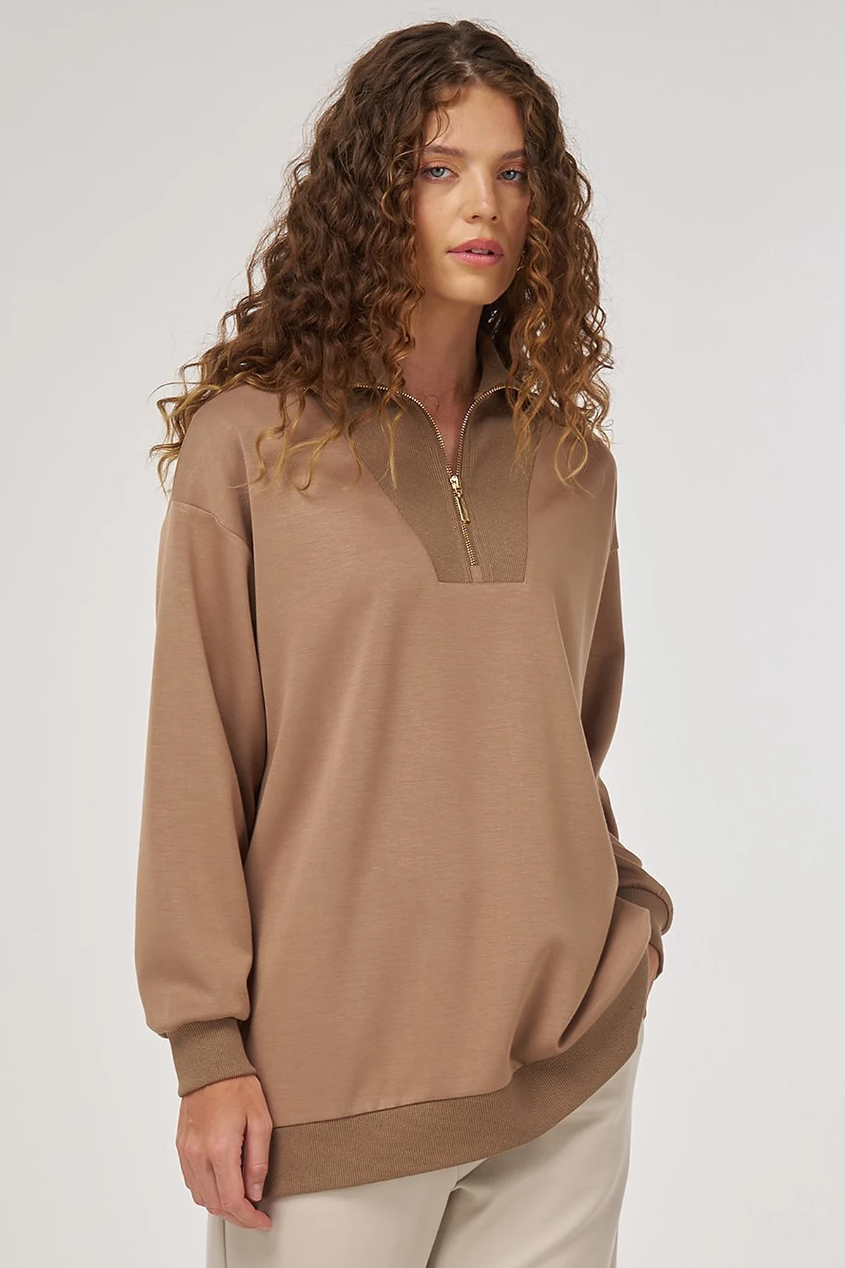 Dropped-Shoulder Viscose Sweatshirt Beige