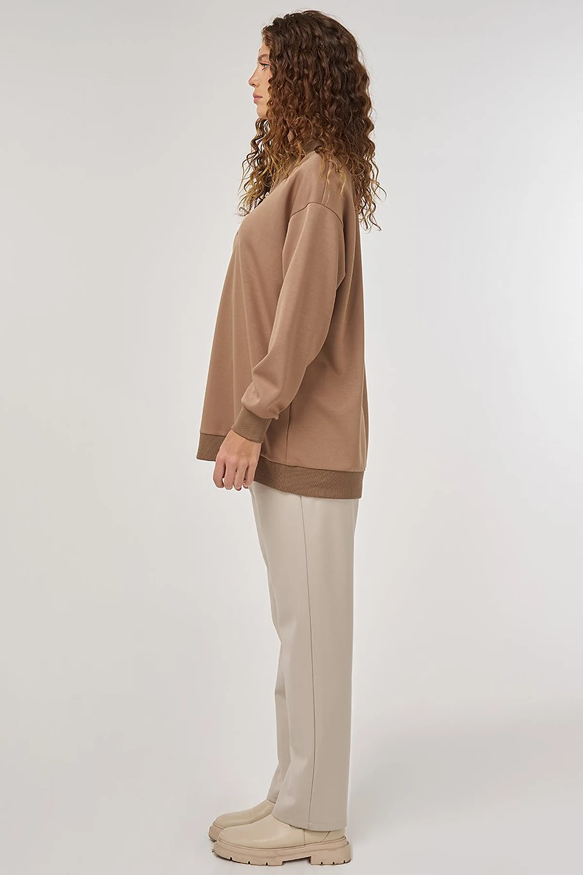 Dropped-Shoulder Viscose Sweatshirt Beige