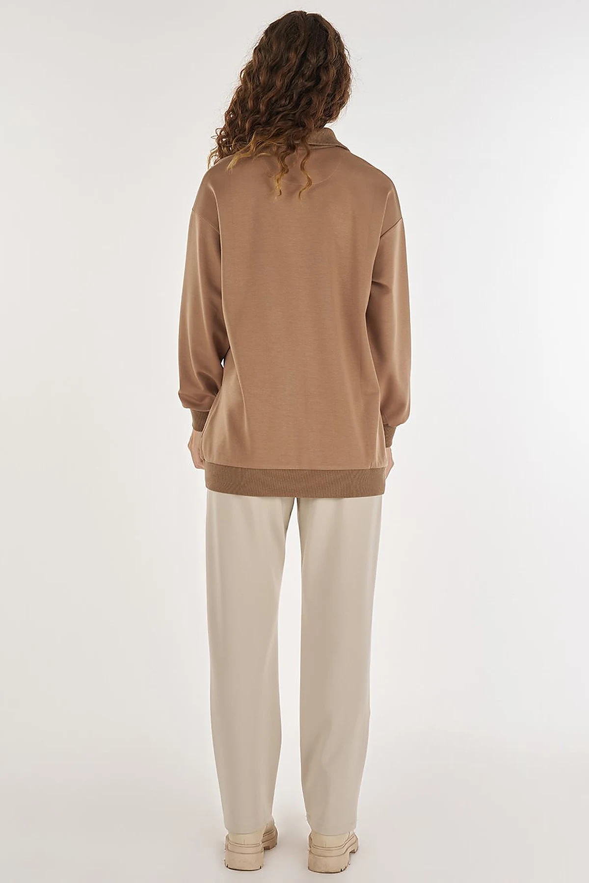 Dropped-Shoulder Viscose Sweatshirt Beige