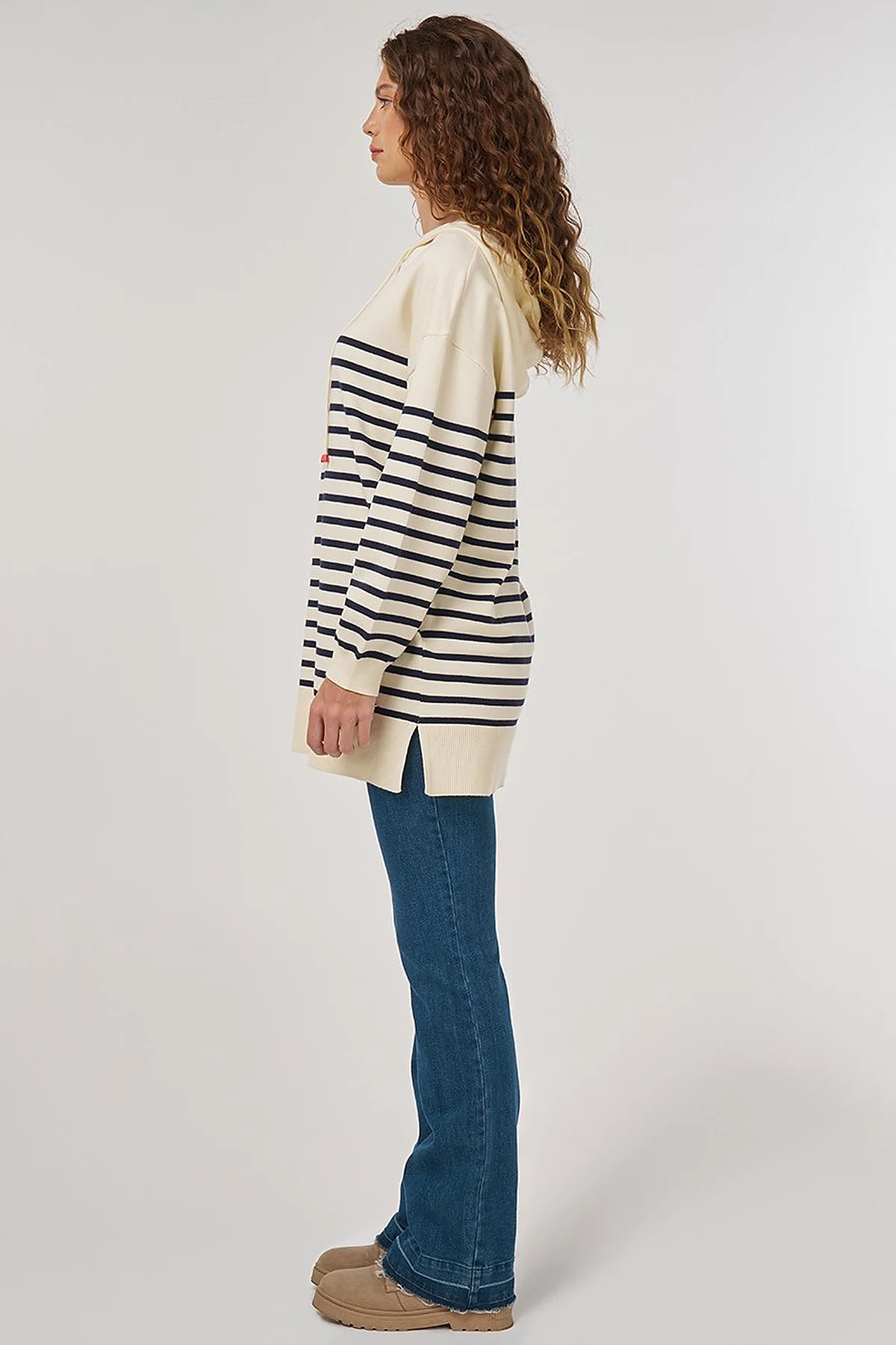 Striped Viscose Knit Tunic in Ecru