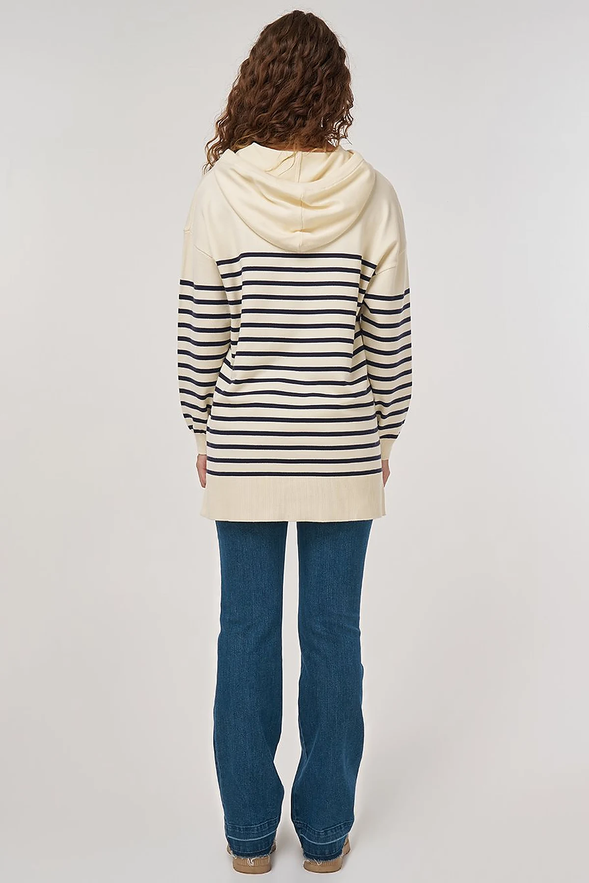 Striped Viscose Knit Tunic in Ecru