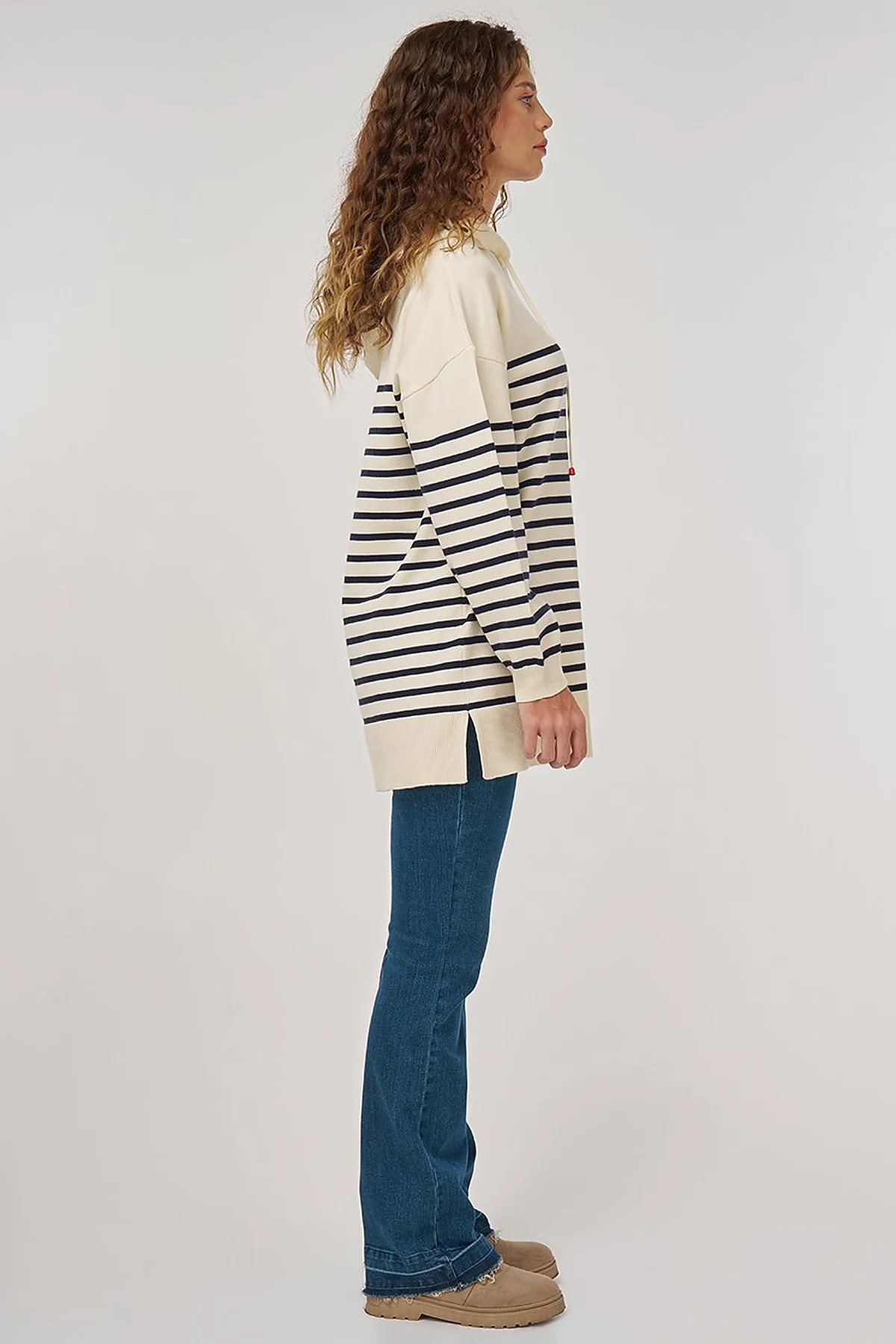 Striped Viscose Knit Tunic in Ecru