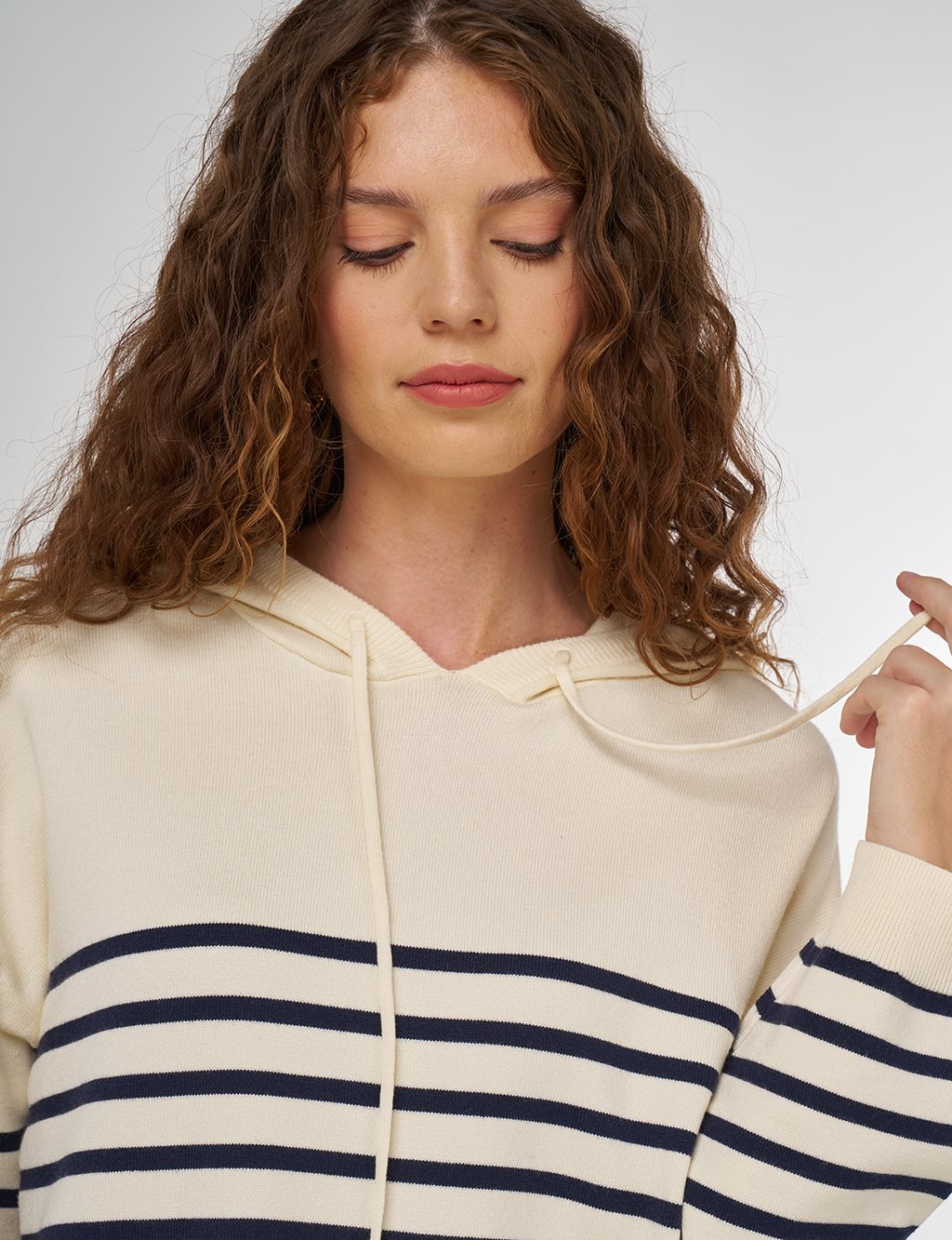 Çizgi Desen Viskon Triko Tunik Ekru