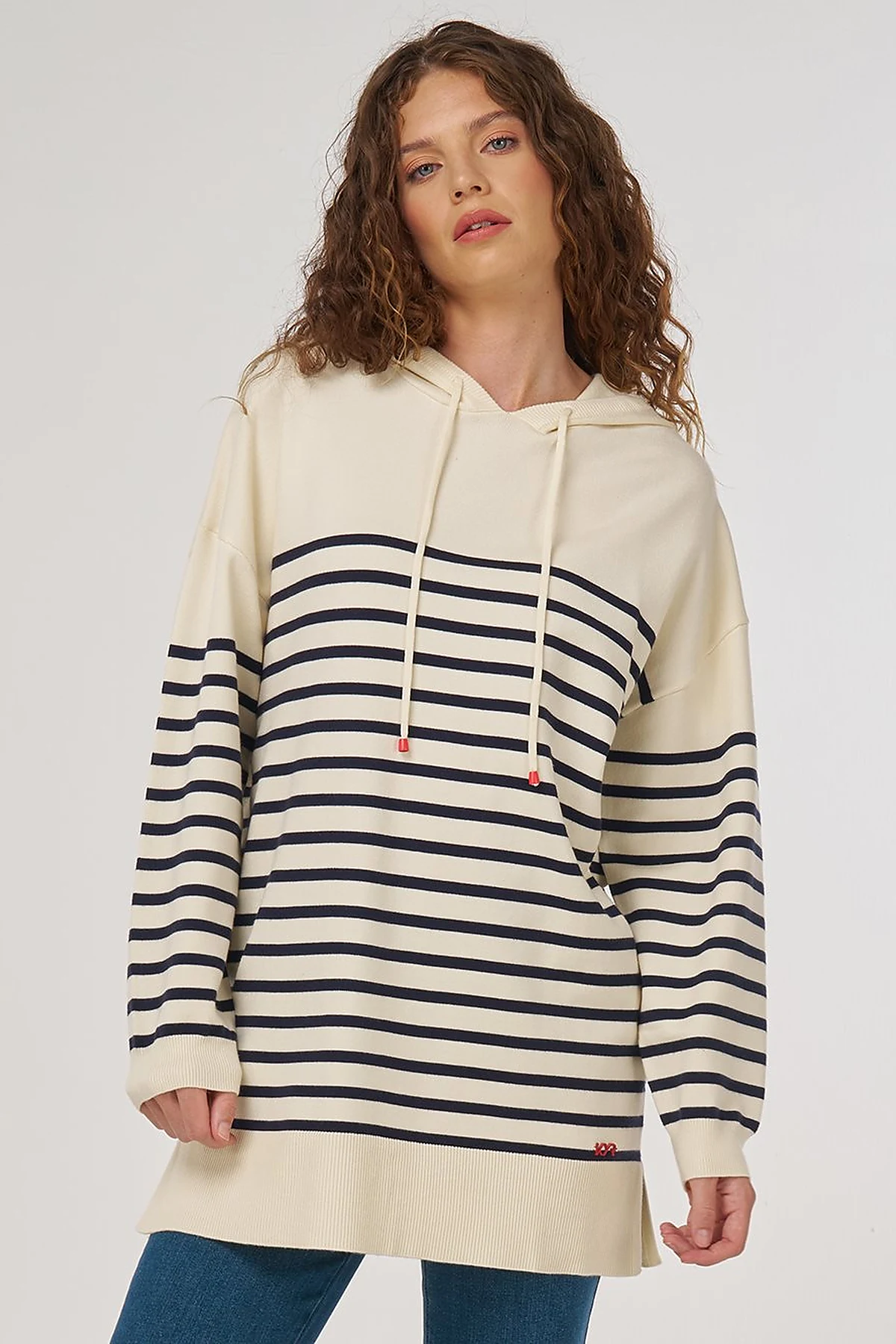 Striped Viscose Knit Tunic in Ecru