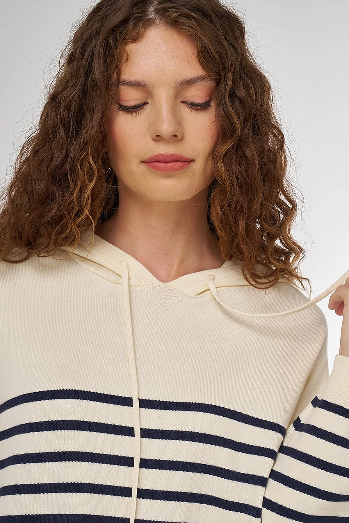 Striped Viscose Knit Tunic in Ecru