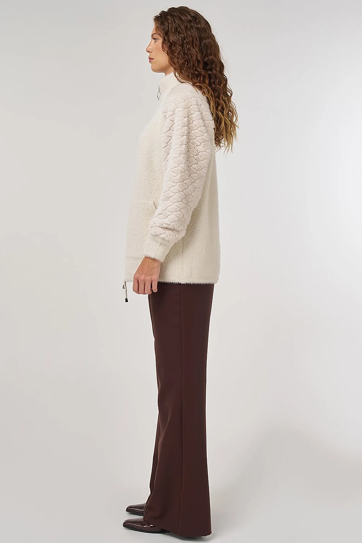 Knit Jacket with Plush Trim in Cream