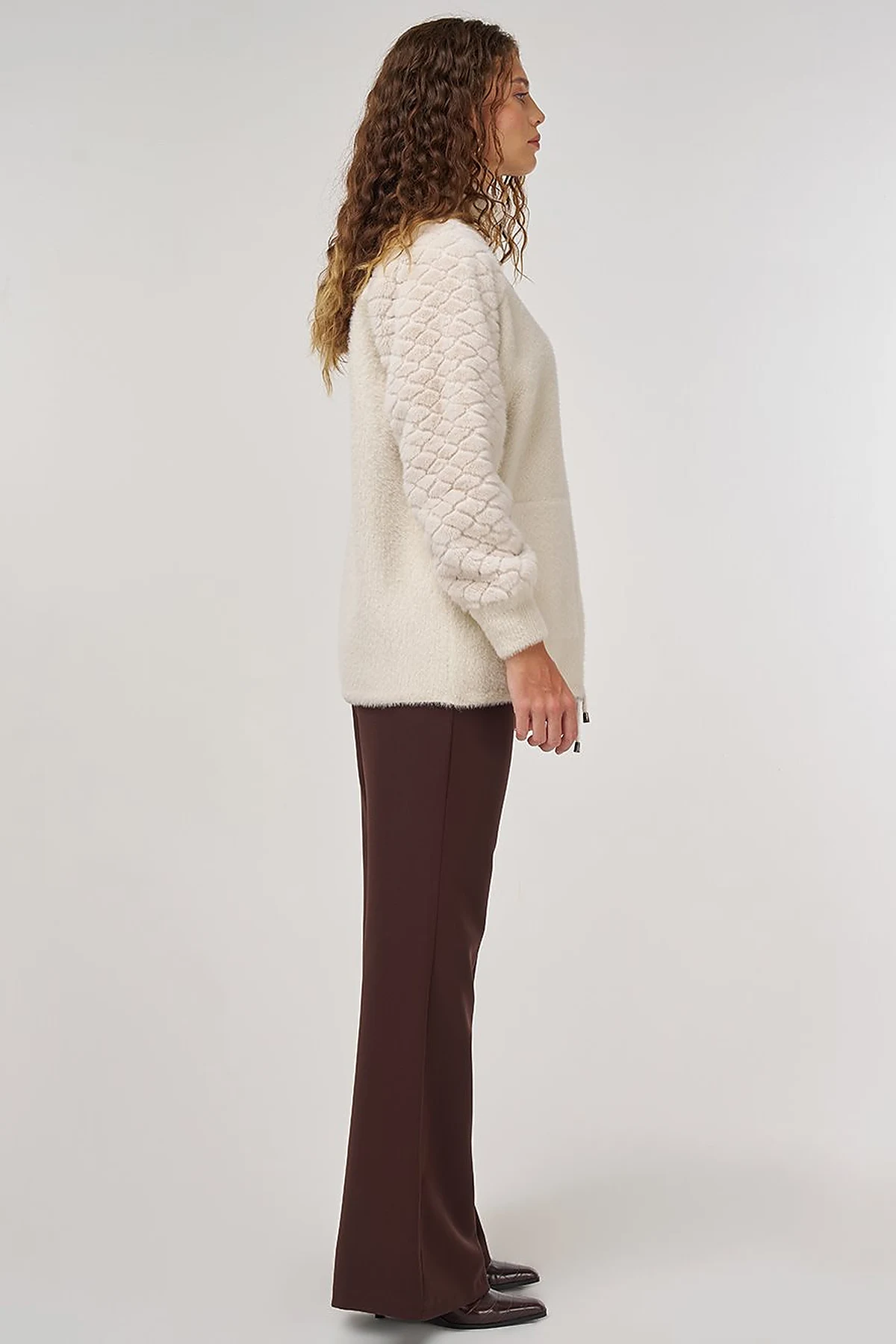 Knit Jacket with Plush Trim in Cream