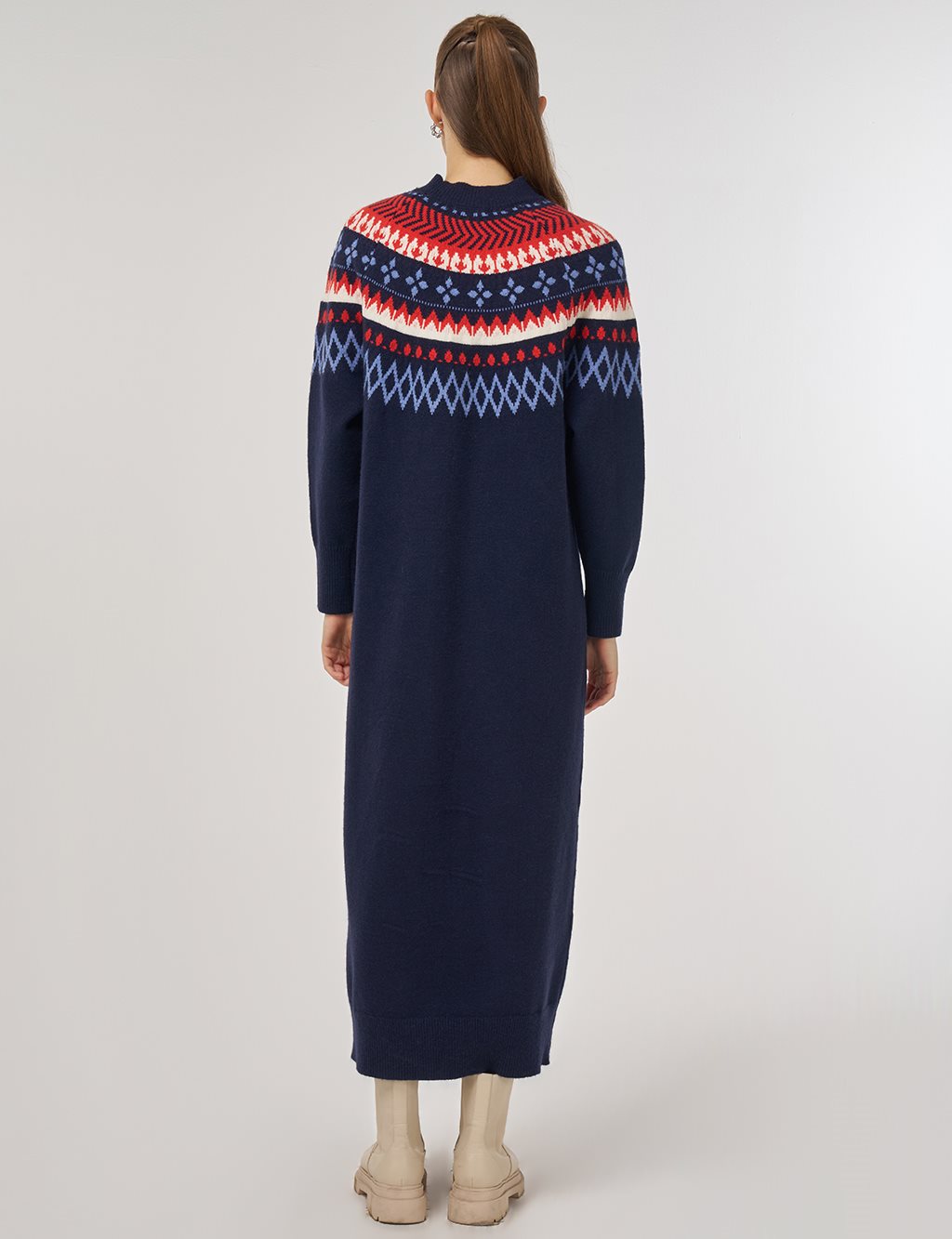Patterned Knit Dress in Dark Navy