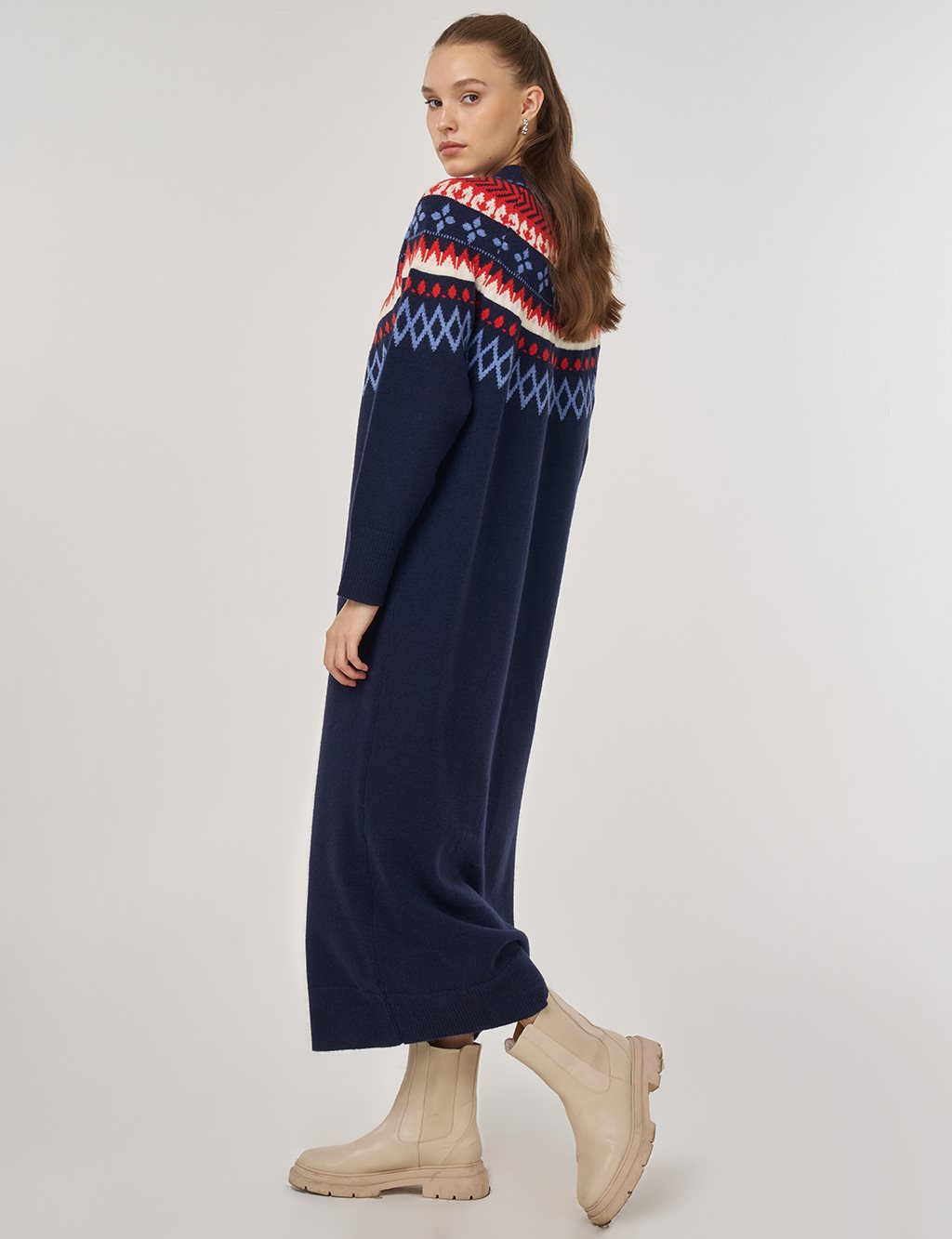 Patterned Knit Dress in Dark Navy
