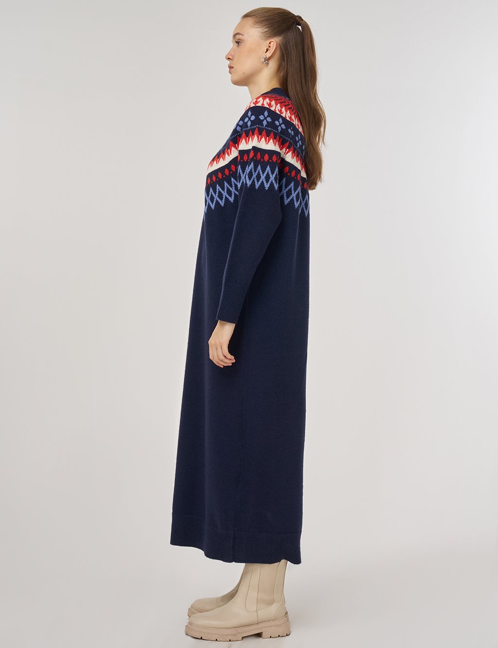 Patterned Knit Dress in Dark Navy