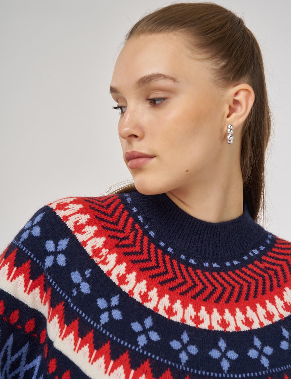 Patterned Knit Dress in Dark Navy