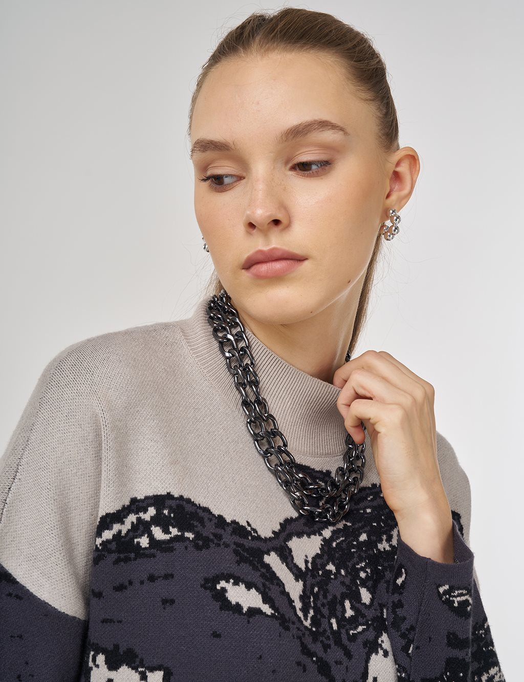 Soyut Desen Viskon Triko Elbise Siyah 