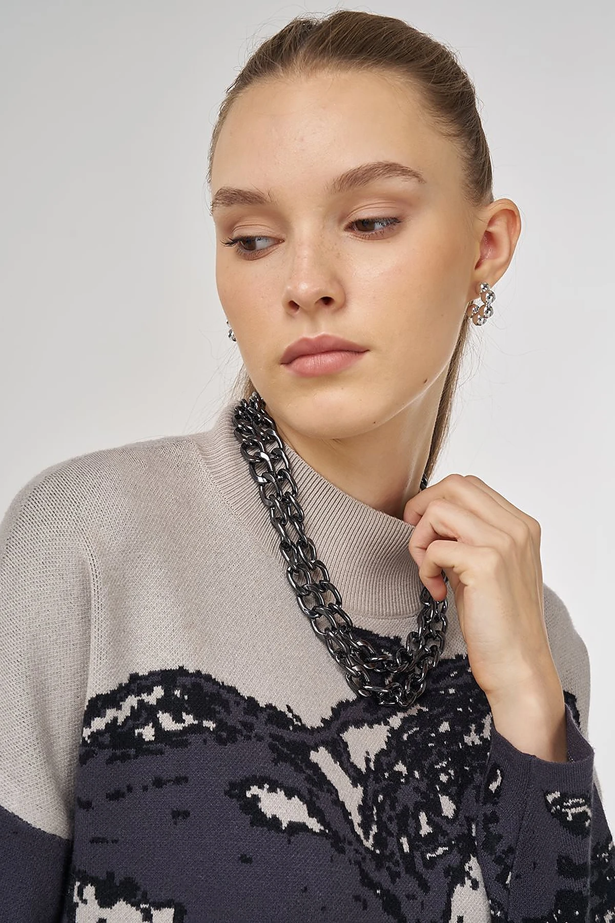 Abstract Patterned Viscose Knit Dress in Black