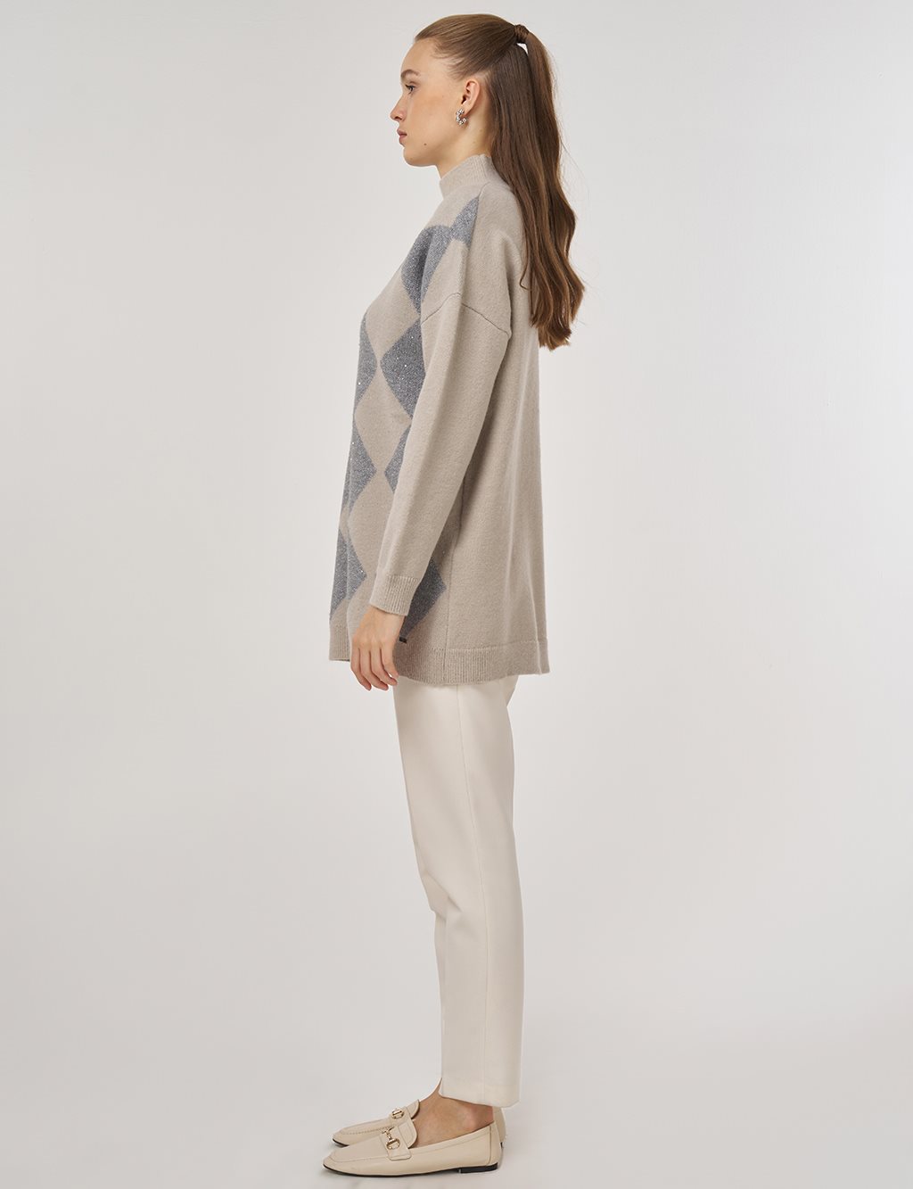 Argyle Pattern Knit Tunic Gray