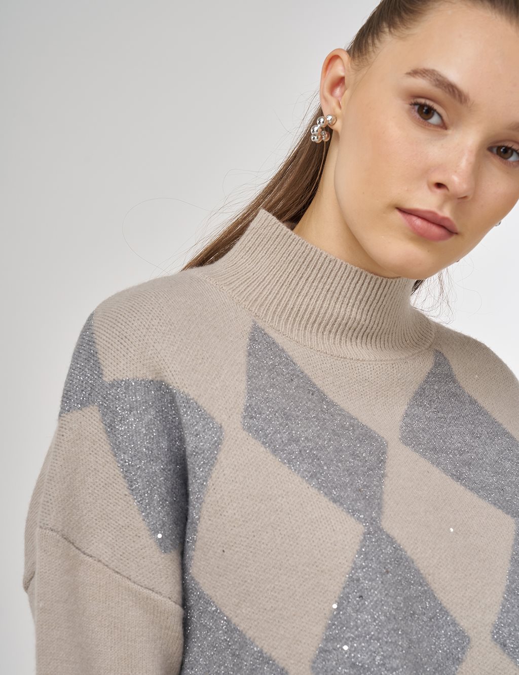 Argyle Pattern Knit Tunic Gray