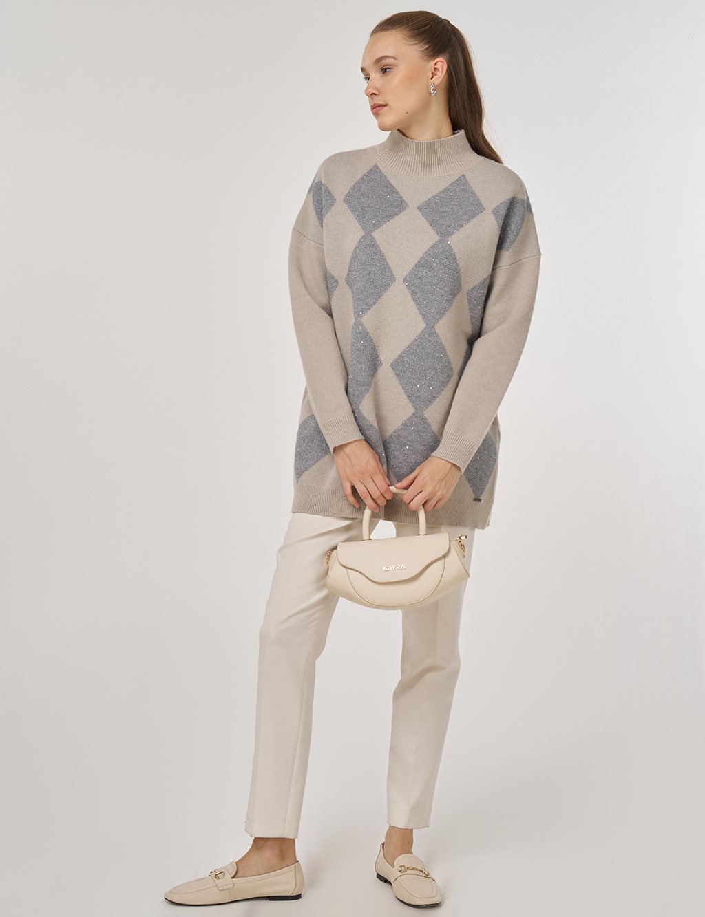 Argyle Pattern Knit Tunic Gray