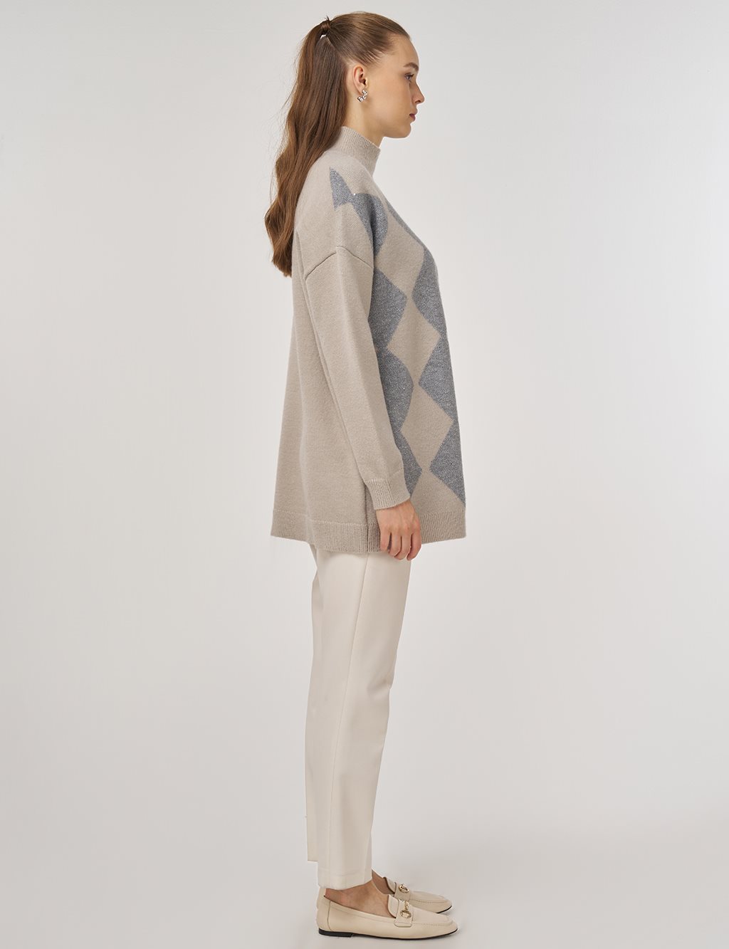 Argyle Pattern Knit Tunic Gray