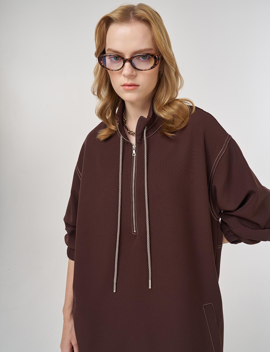 Topstitching Relaxed Fit Two-Piece Set Dark Brown