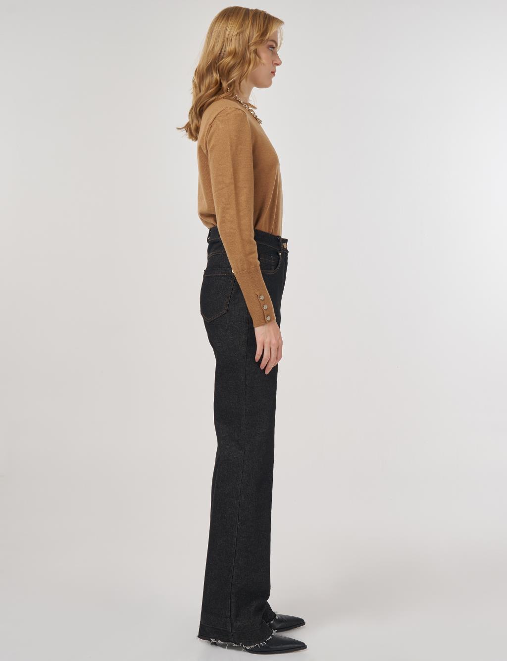 Straight High-Waisted Denim Trousers Black