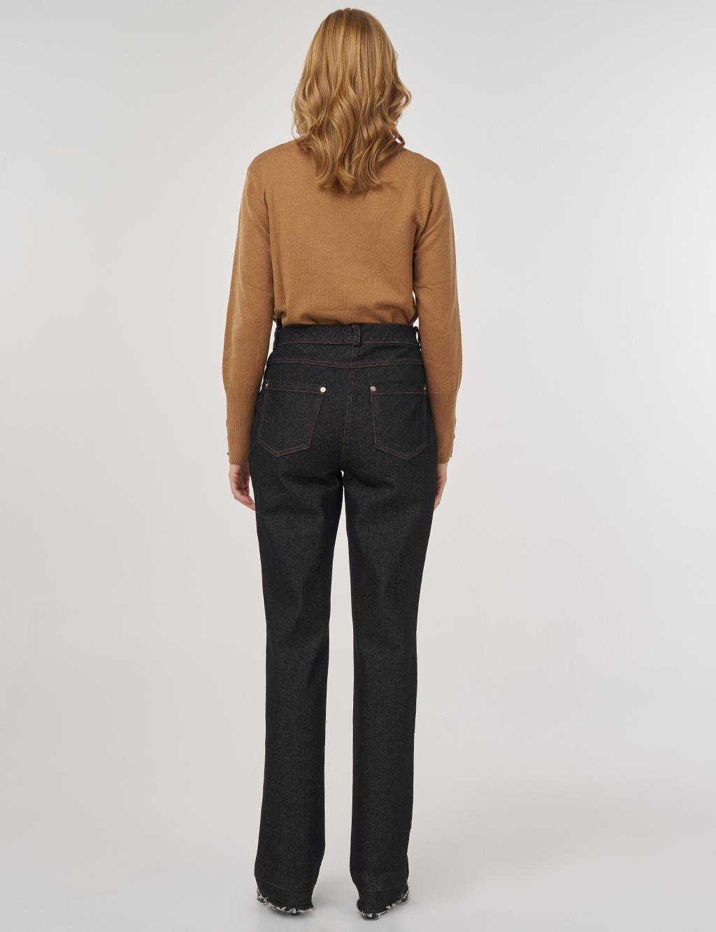 Straight High-Waisted Denim Trousers Black