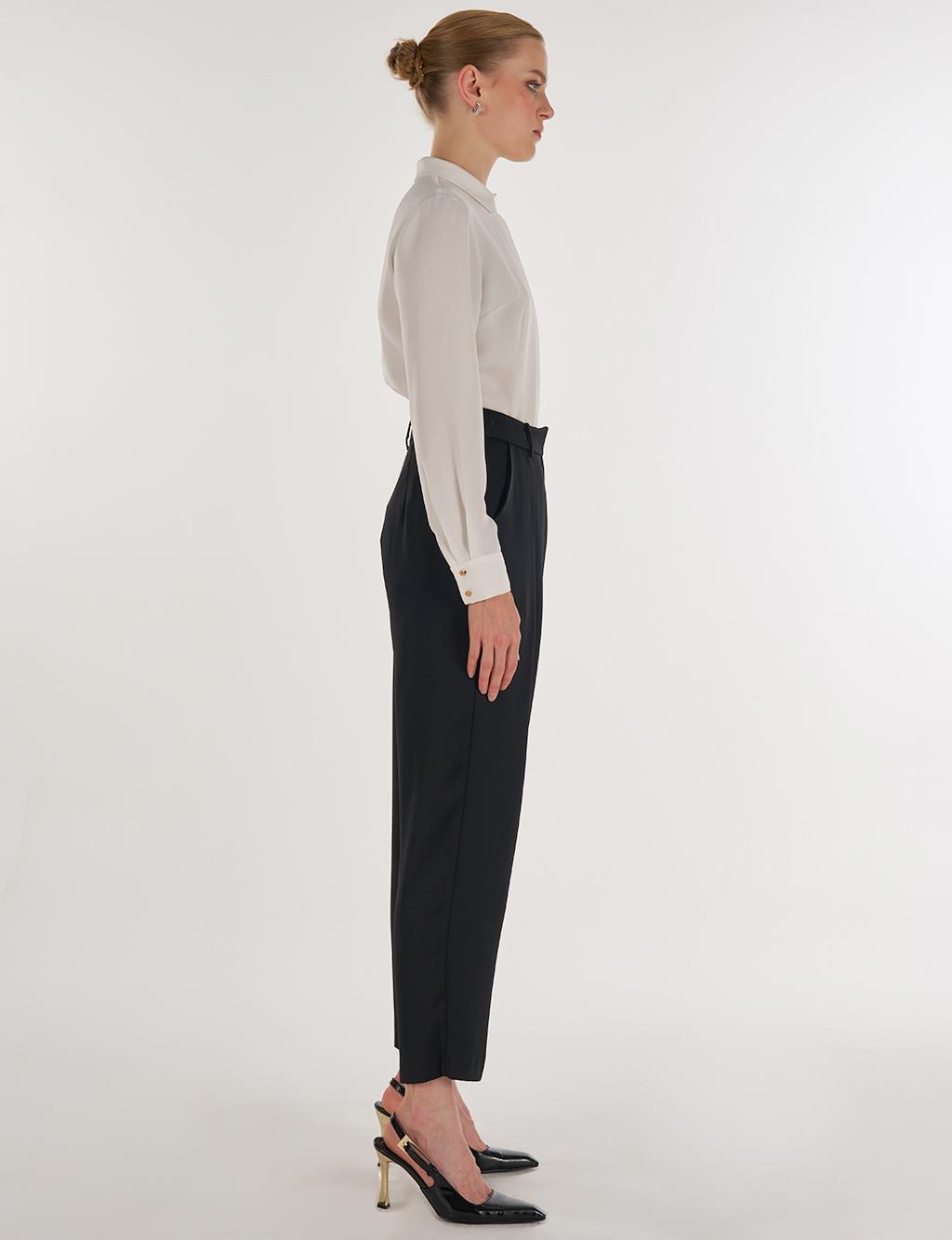 Pleated Satin Pants Black