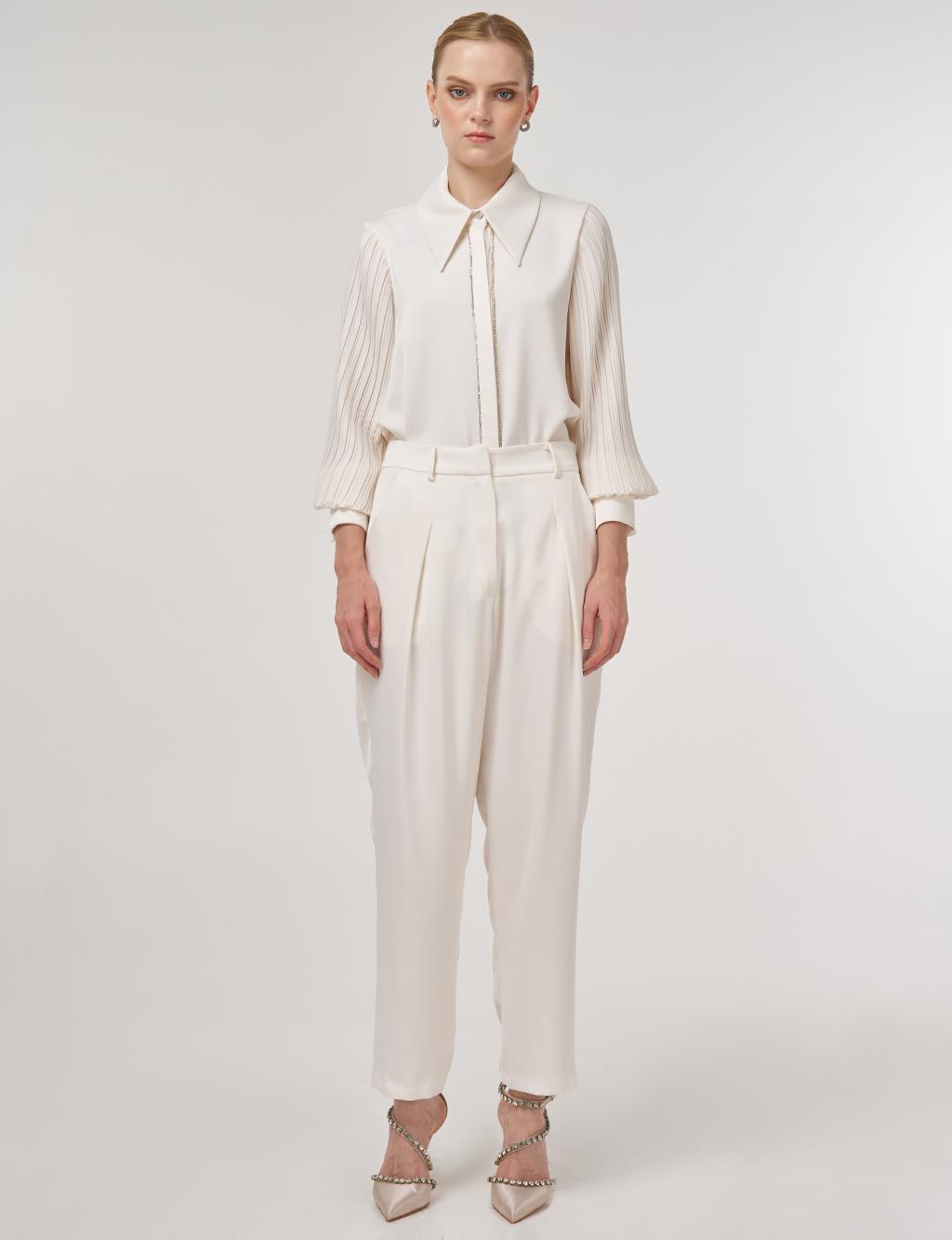 Pleated Satin Pants Ecru