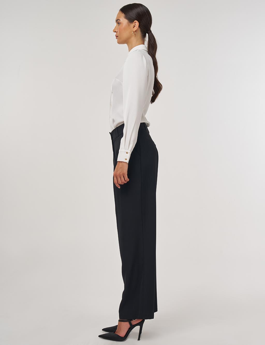 Pleated Fabric Pants Black