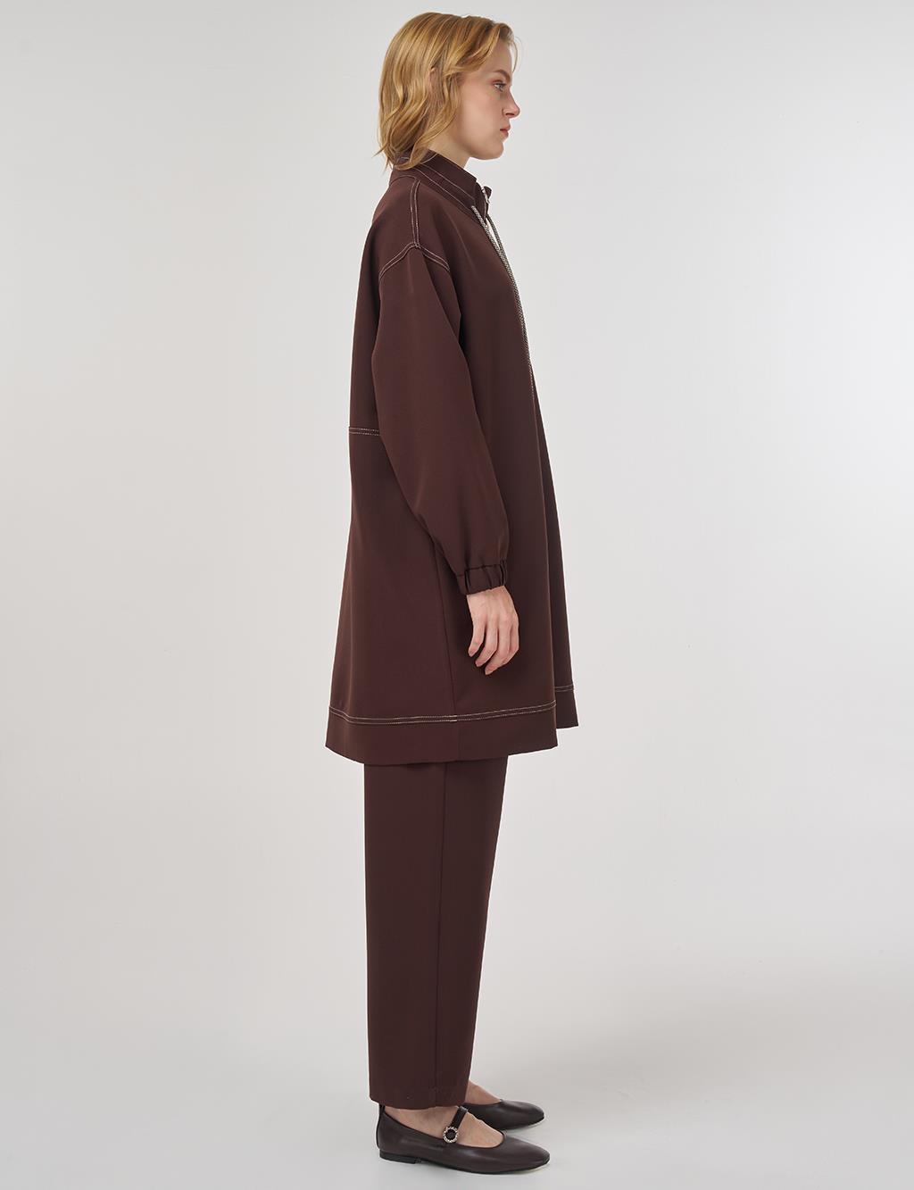 Topstitching Relaxed Fit Two-Piece Set Dark Brown